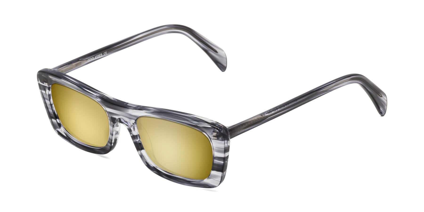 Angle of Figge in Striped Gray with Gold Mirrored Lenses