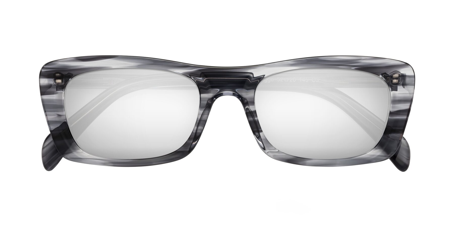 Folded Front of Figge in Striped Gray with Silver Mirrored Lenses