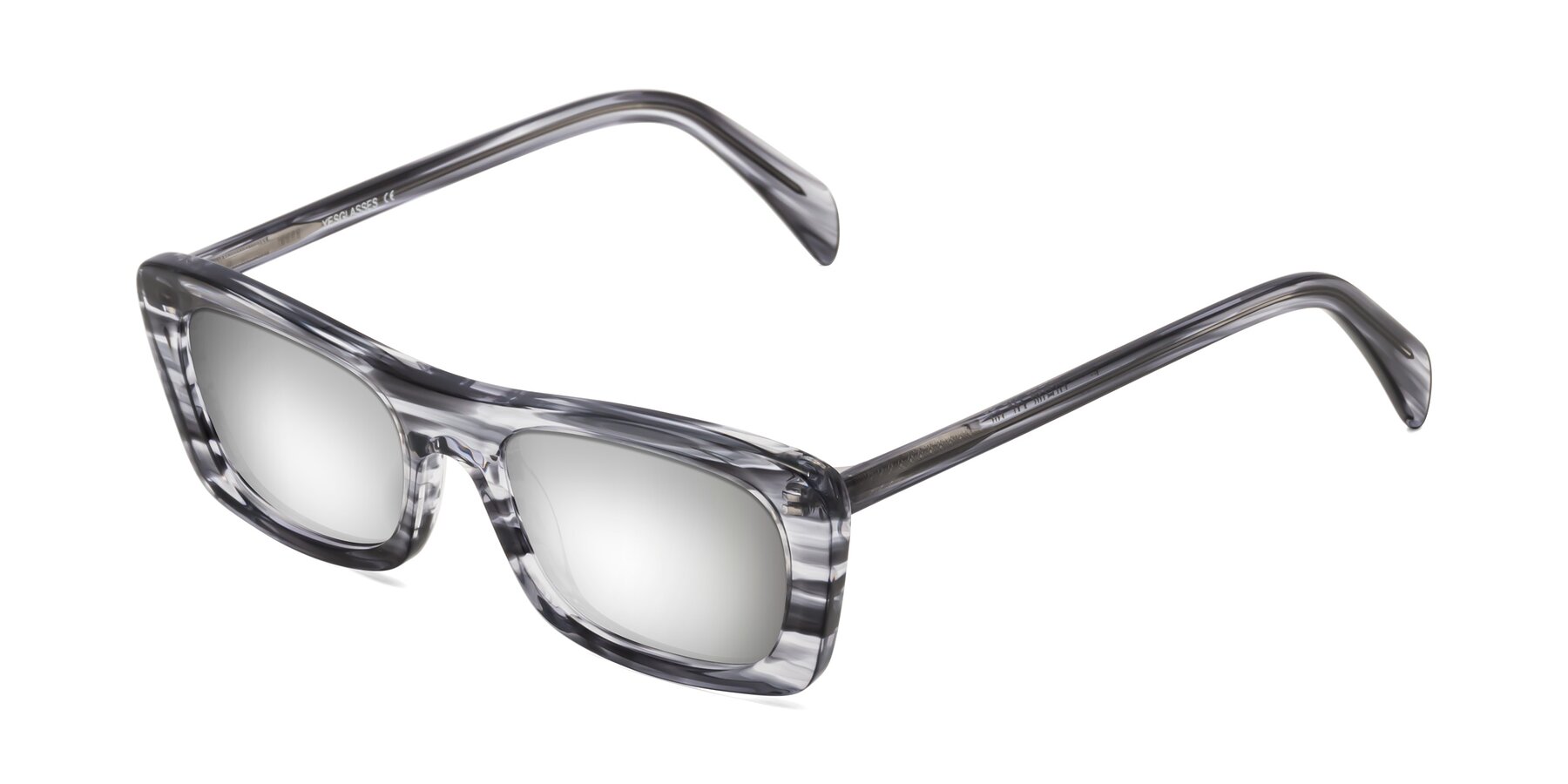 Angle of Figge in Striped Gray with Silver Mirrored Lenses