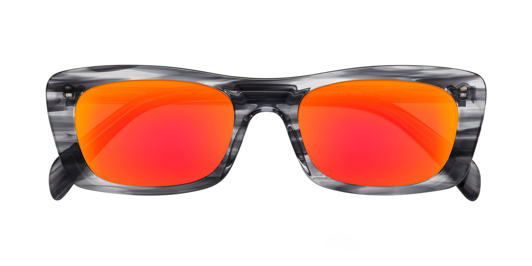 Folded Front of Figge in Striped Gray with Red Gold Mirrored Lenses