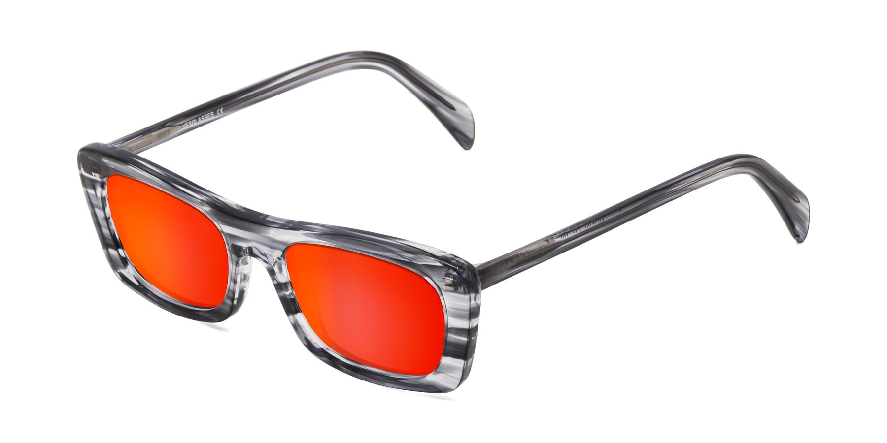 Angle of Figge in Striped Gray with Red Gold Mirrored Lenses