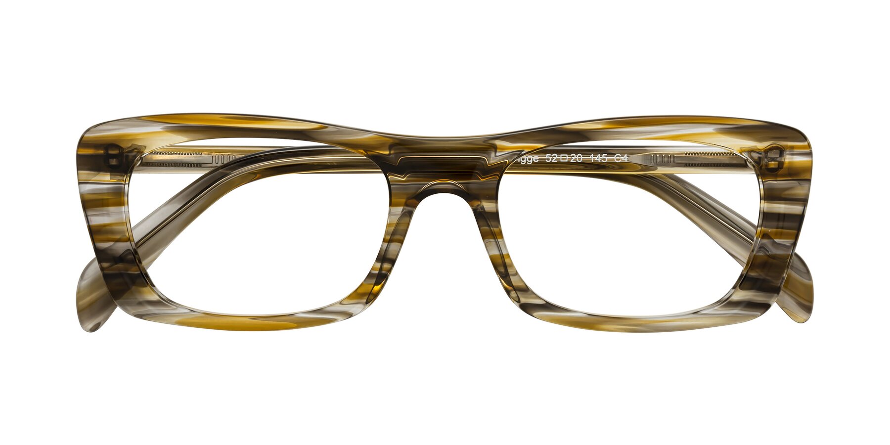 Folded Front of Figge in Striped Brown with Clear Eyeglass Lenses