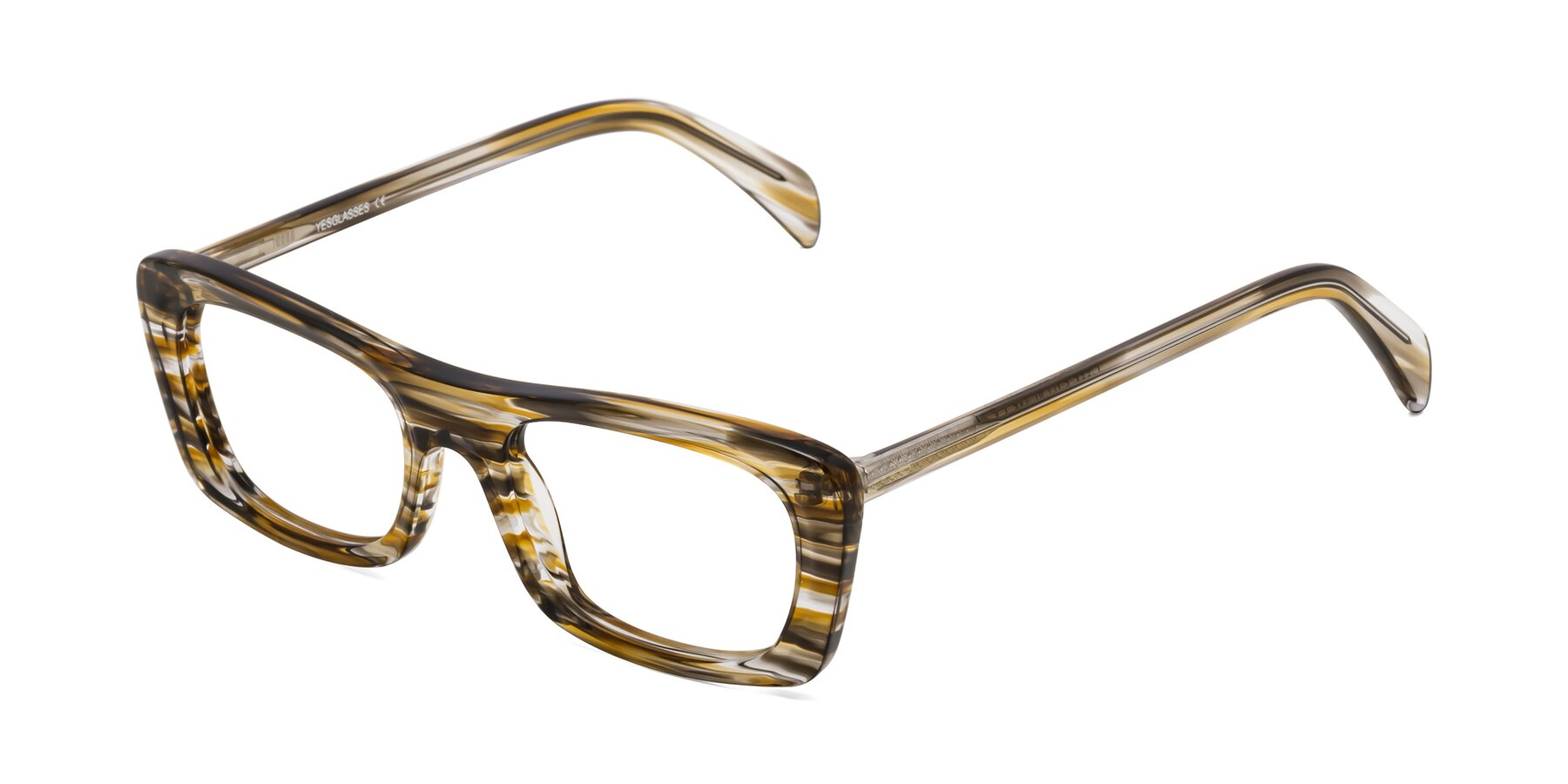 Angle of Figge in Striped Brown with Clear Eyeglass Lenses