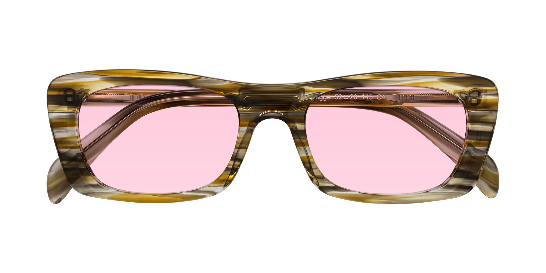 Folded Front of Figge in Striped Brown with Light Pink Tinted Lenses