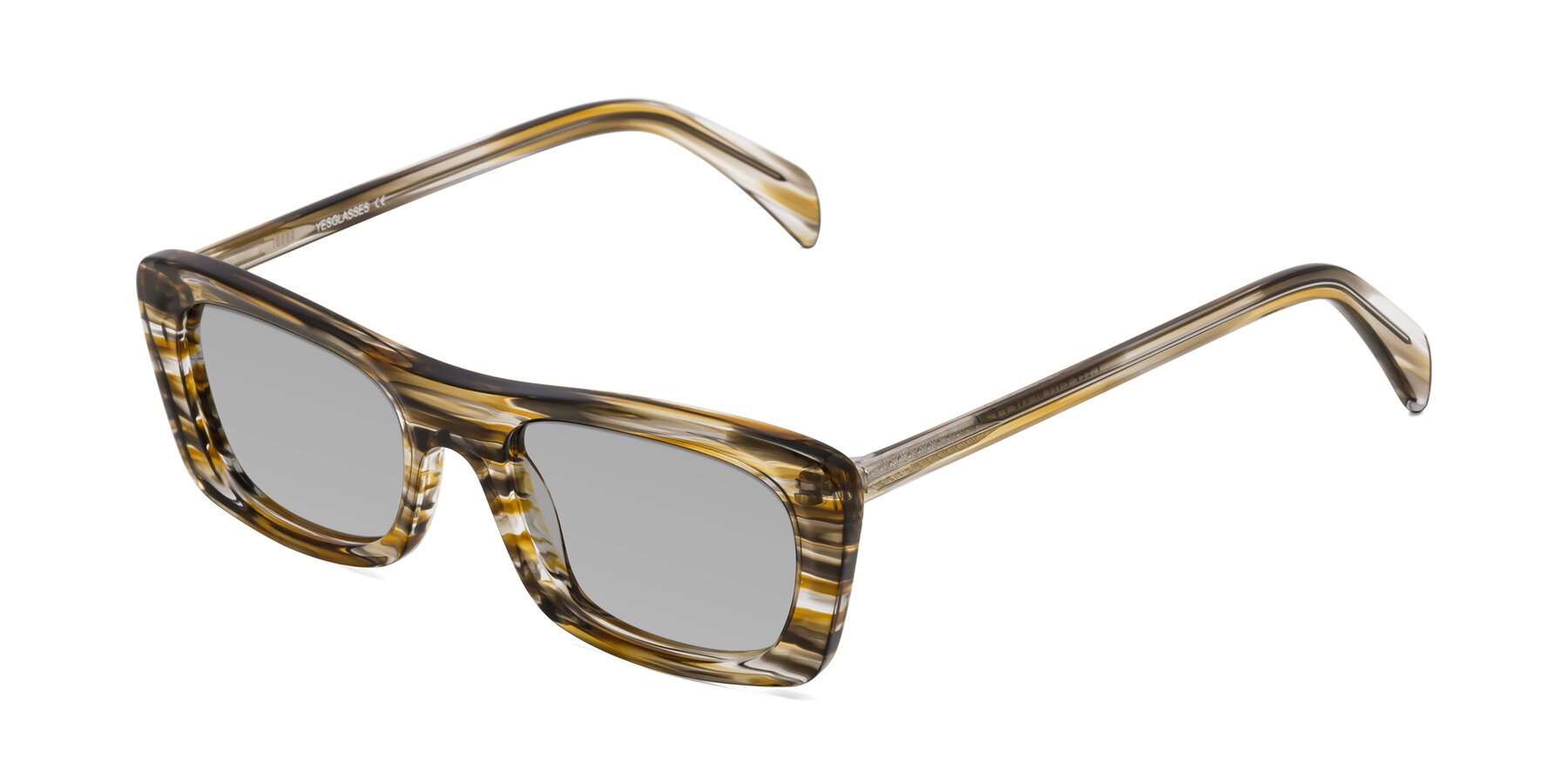 Angle of Figge in Striped Brown with Light Gray Tinted Lenses