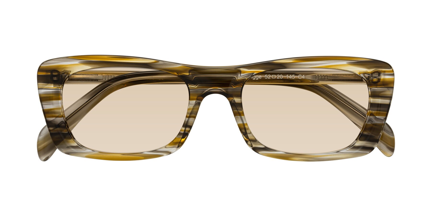 Folded Front of Figge in Striped Brown with Light Brown Tinted Lenses