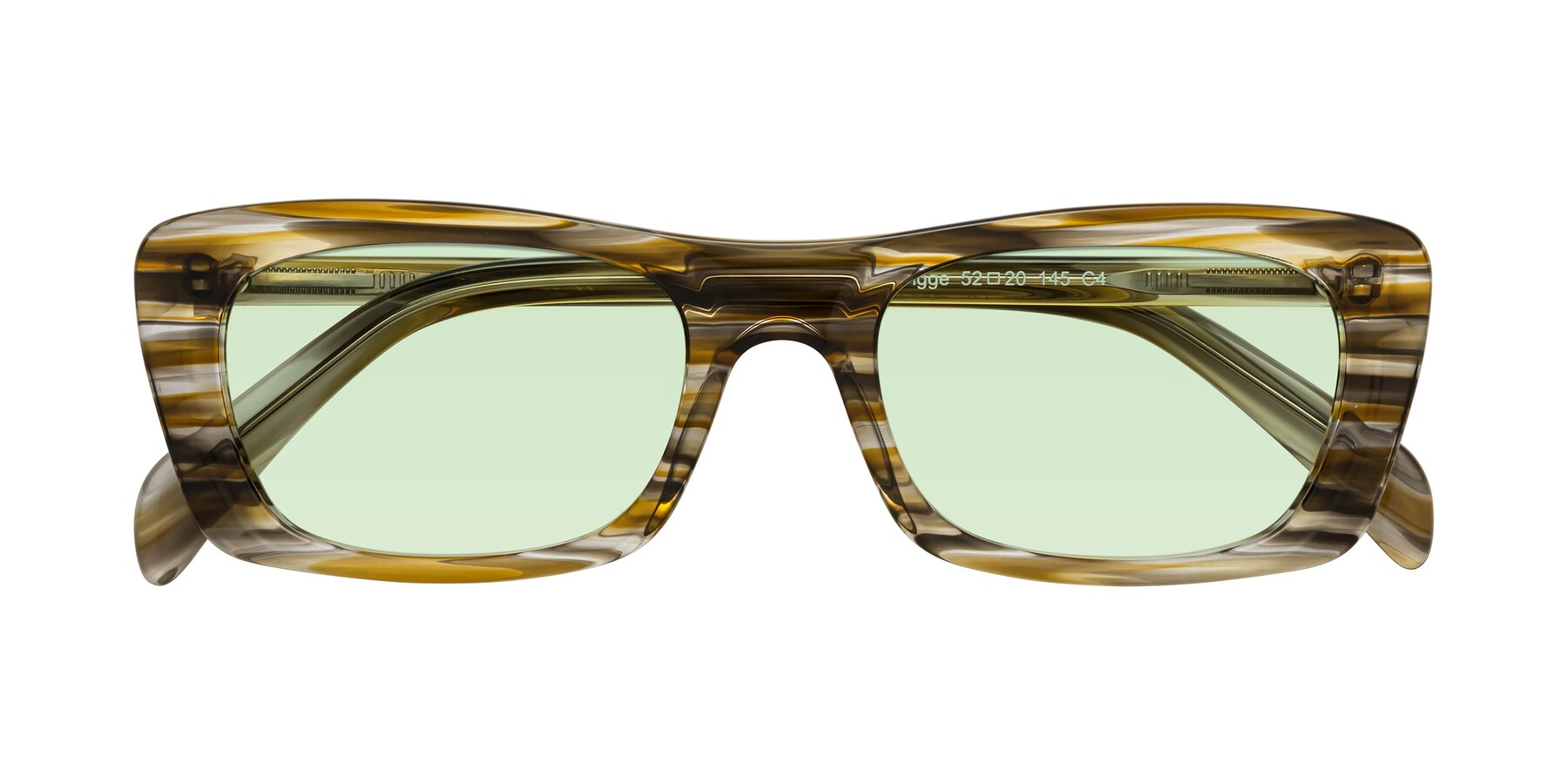 Folded Front of Figge in Striped Brown with Light Green Tinted Lenses