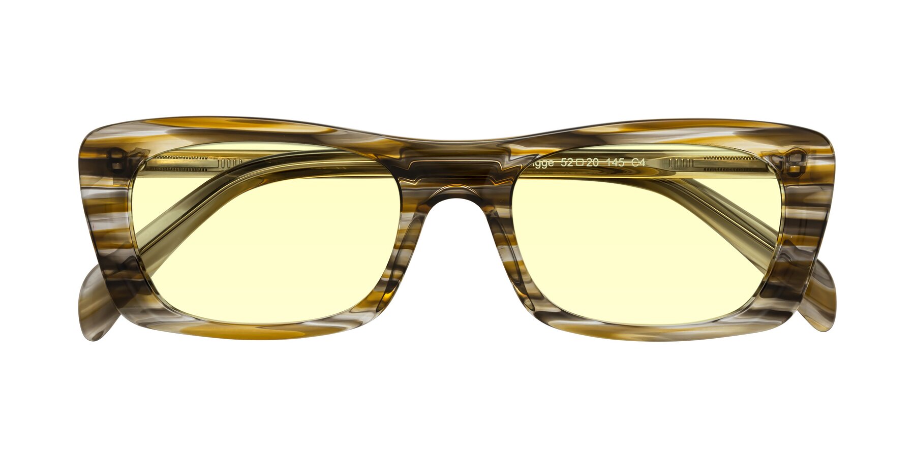 Folded Front of Figge in Striped Brown with Light Yellow Tinted Lenses