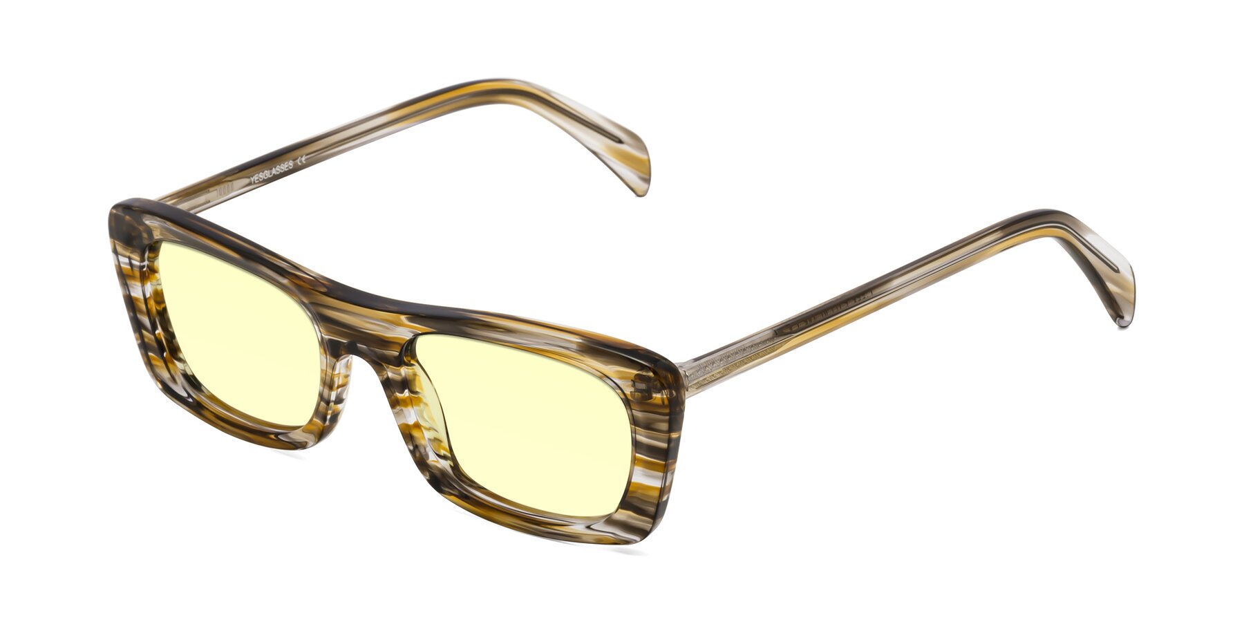 Angle of Figge in Striped Brown with Light Yellow Tinted Lenses