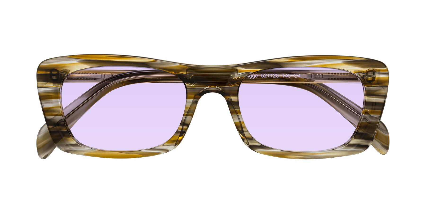 Folded Front of Figge in Striped Brown with Light Purple Tinted Lenses