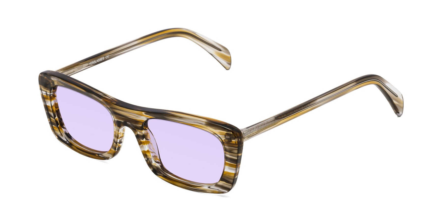 Angle of Figge in Striped Brown with Light Purple Tinted Lenses