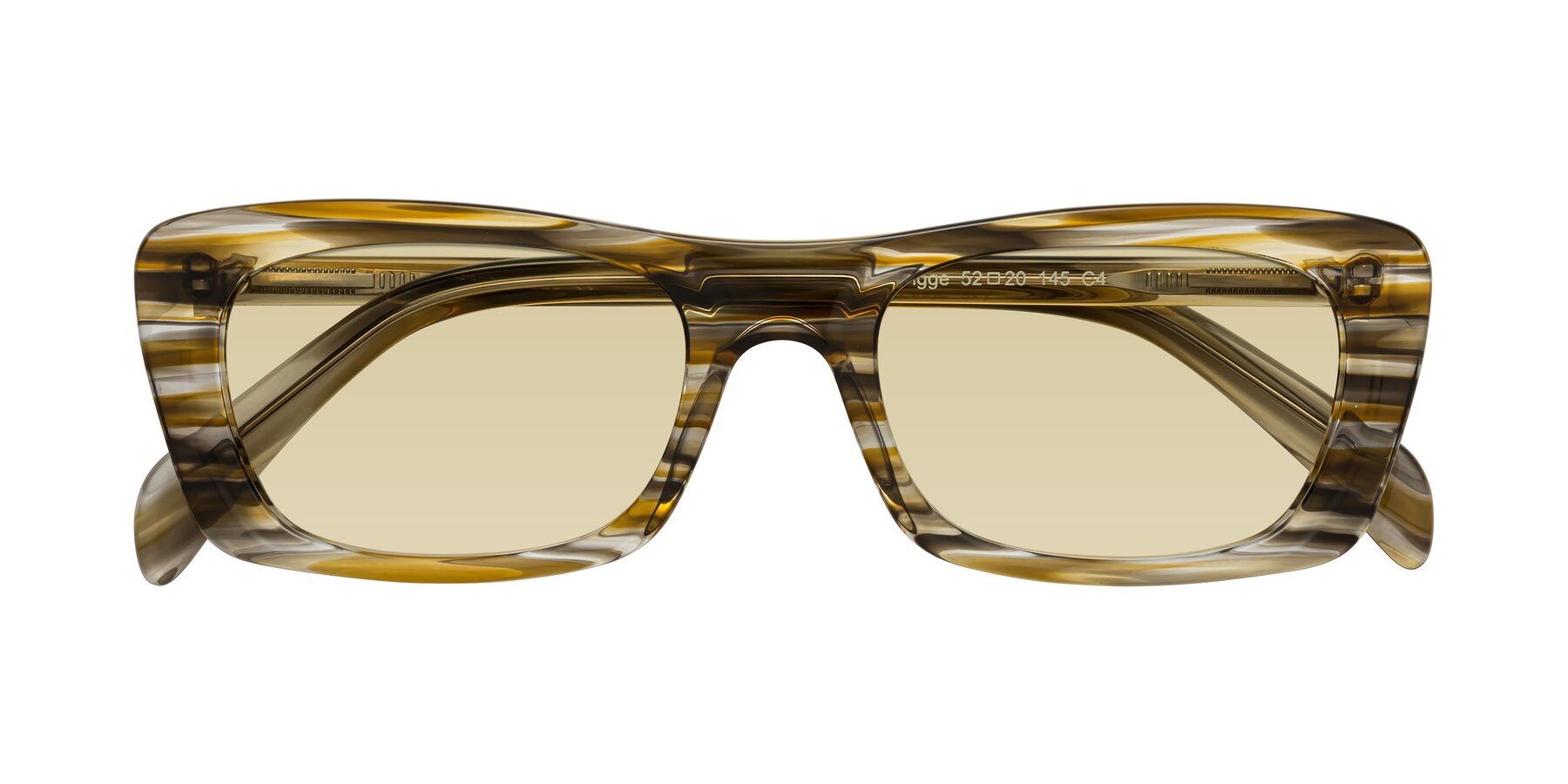 Folded Front of Figge in Striped Brown with Light Champagne Tinted Lenses