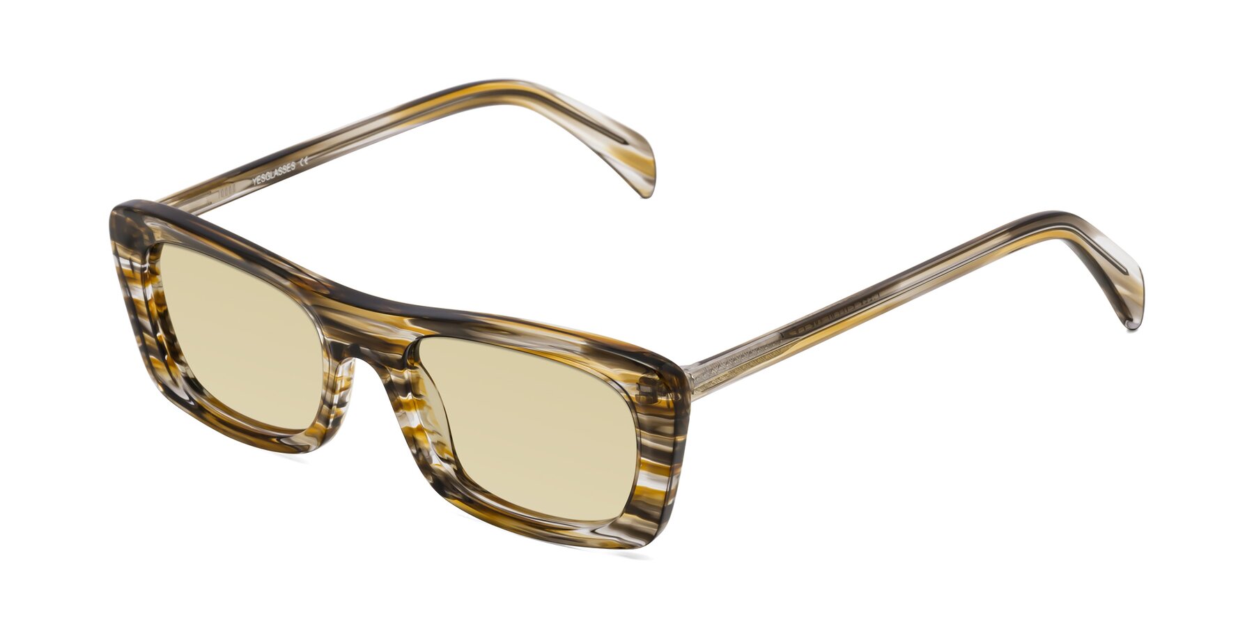 Angle of Figge in Striped Brown with Light Champagne Tinted Lenses