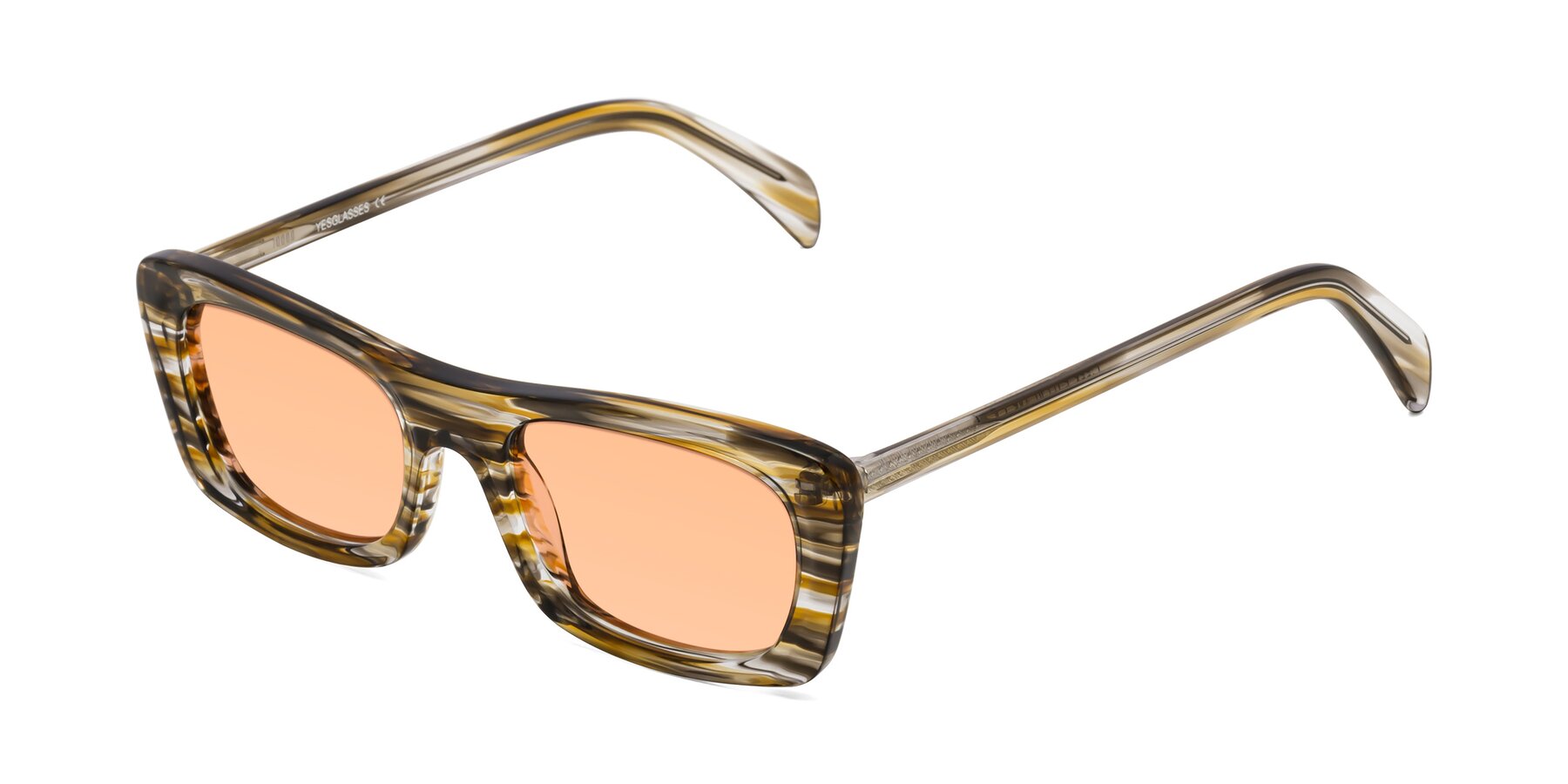 Angle of Figge in Striped Brown with Light Orange Tinted Lenses