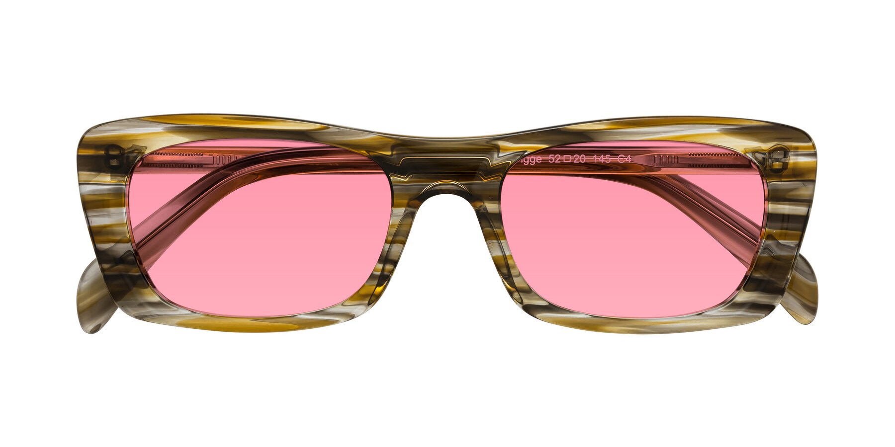 Folded Front of Figge in Striped Brown with Pink Tinted Lenses