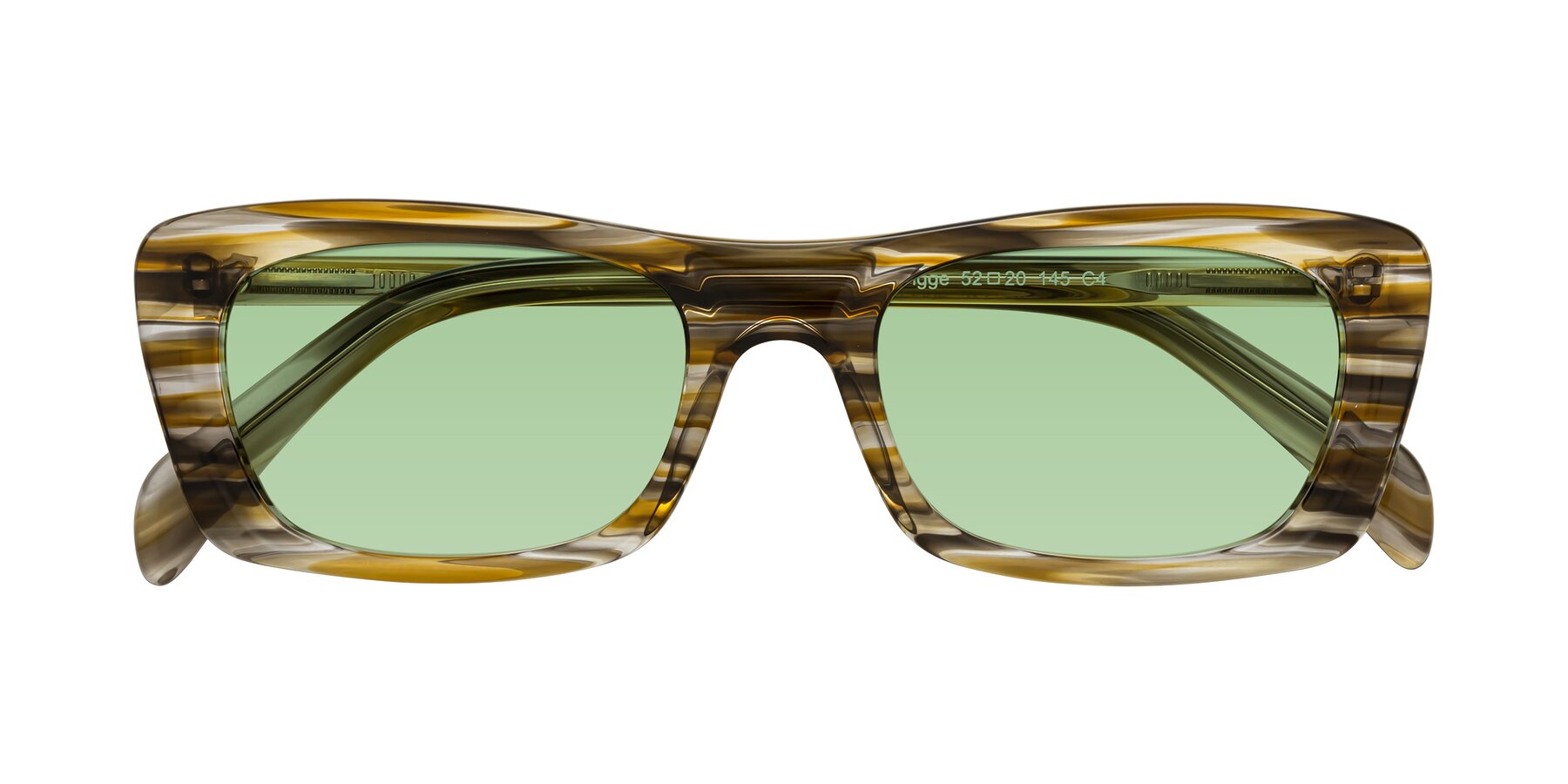 Folded Front of Figge in Striped Brown with Medium Green Tinted Lenses