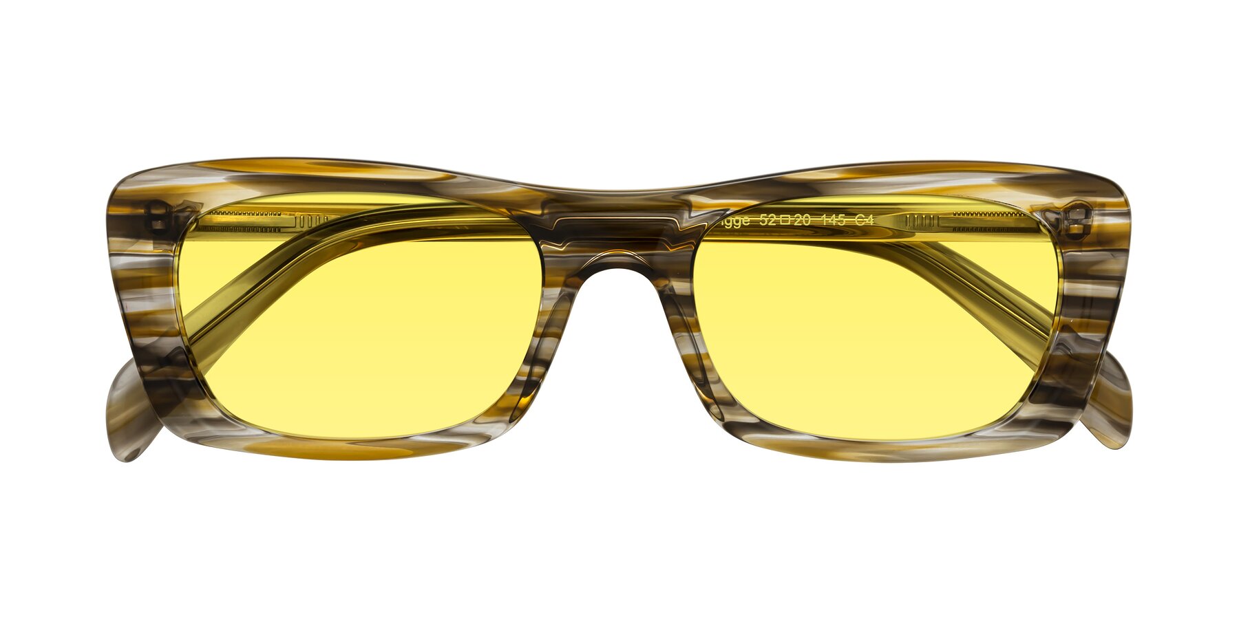 Folded Front of Figge in Striped Brown with Medium Yellow Tinted Lenses