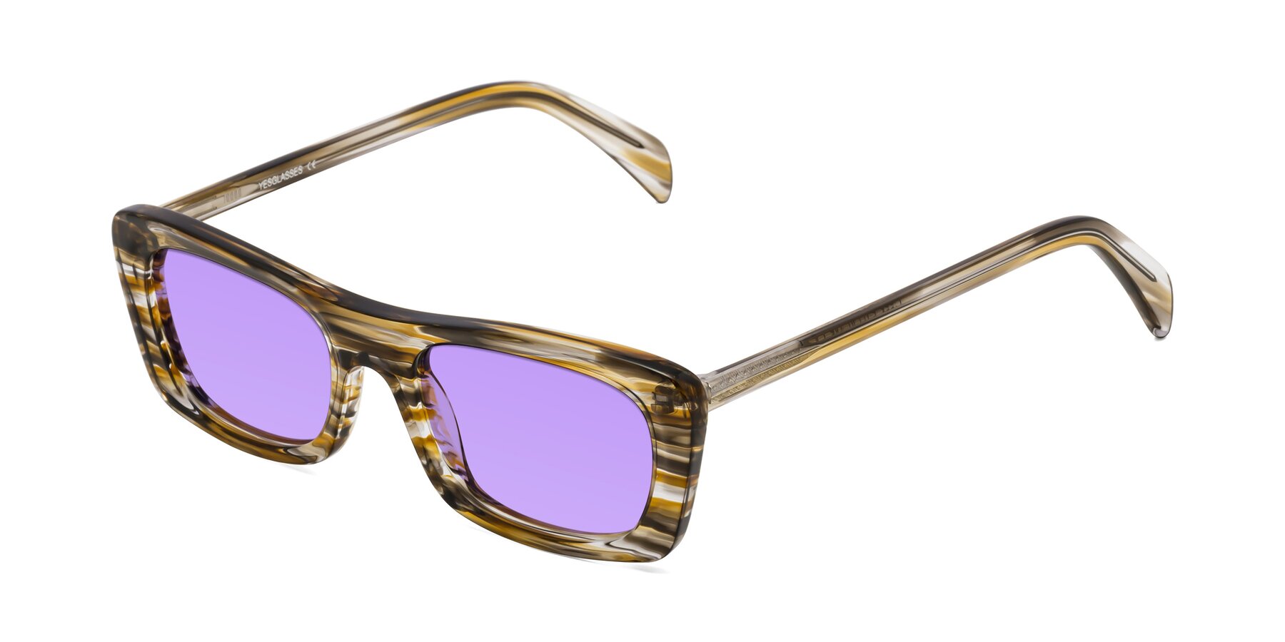 Angle of Figge in Striped Brown with Medium Purple Tinted Lenses