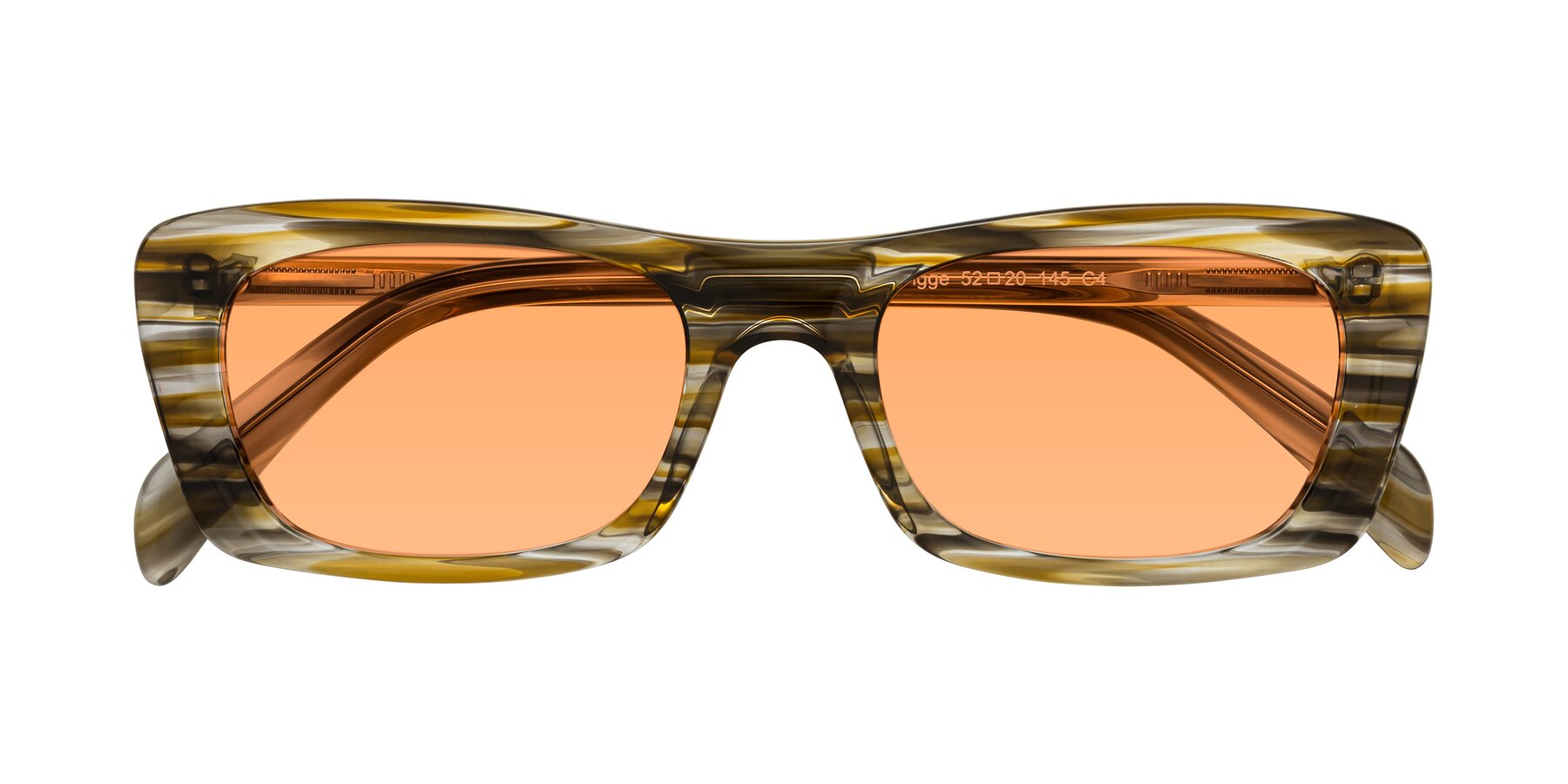 Folded Front of Figge in Striped Brown with Medium Orange Tinted Lenses