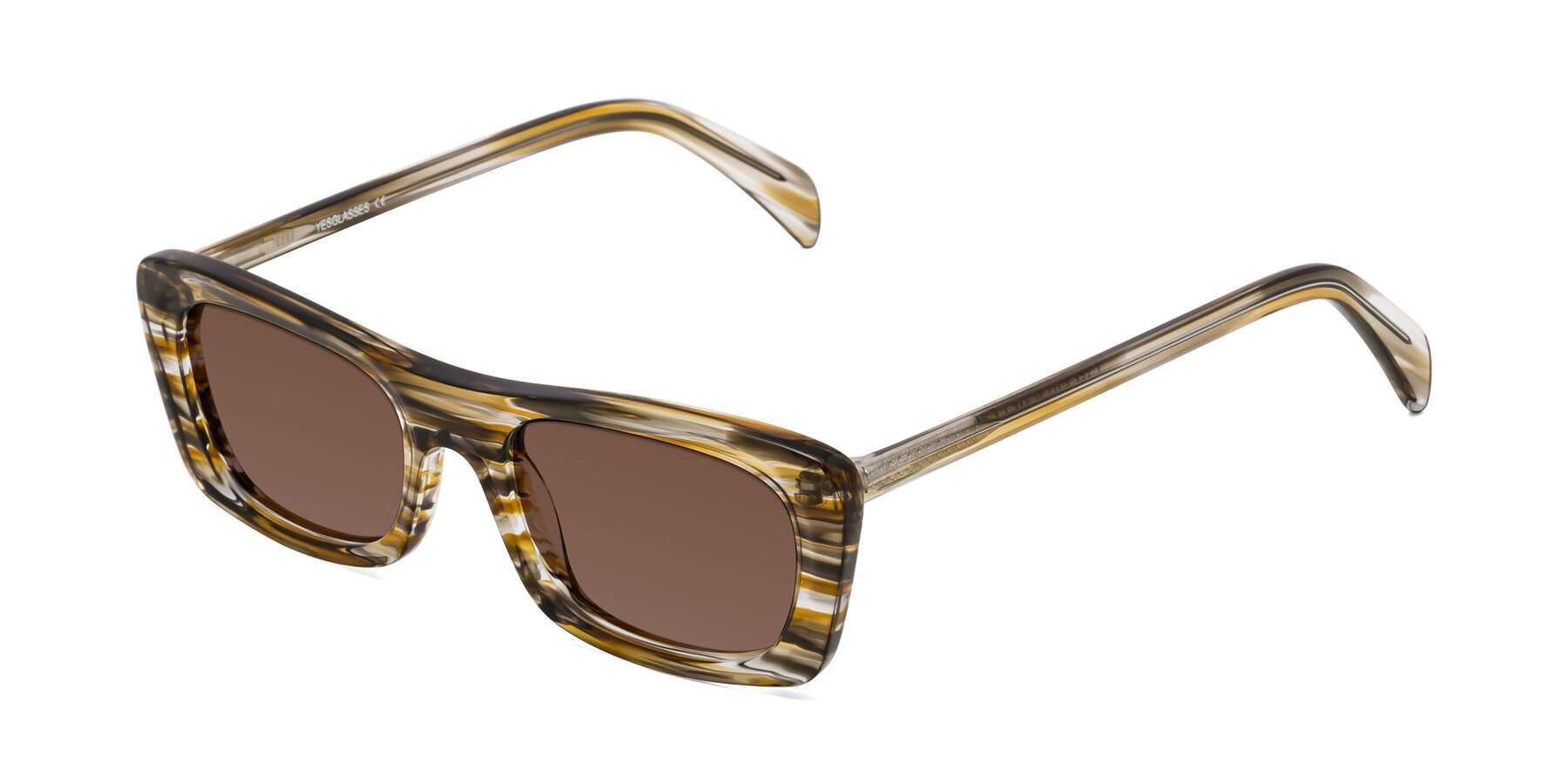 Angle of Figge in Striped Brown with Brown Tinted Lenses