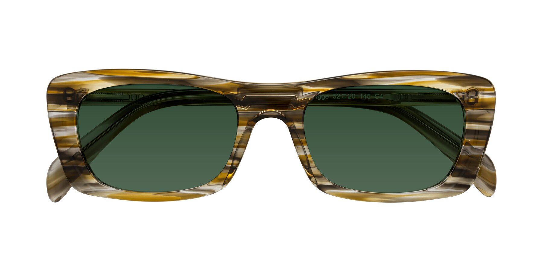 Folded Front of Figge in Striped Brown with Green Tinted Lenses