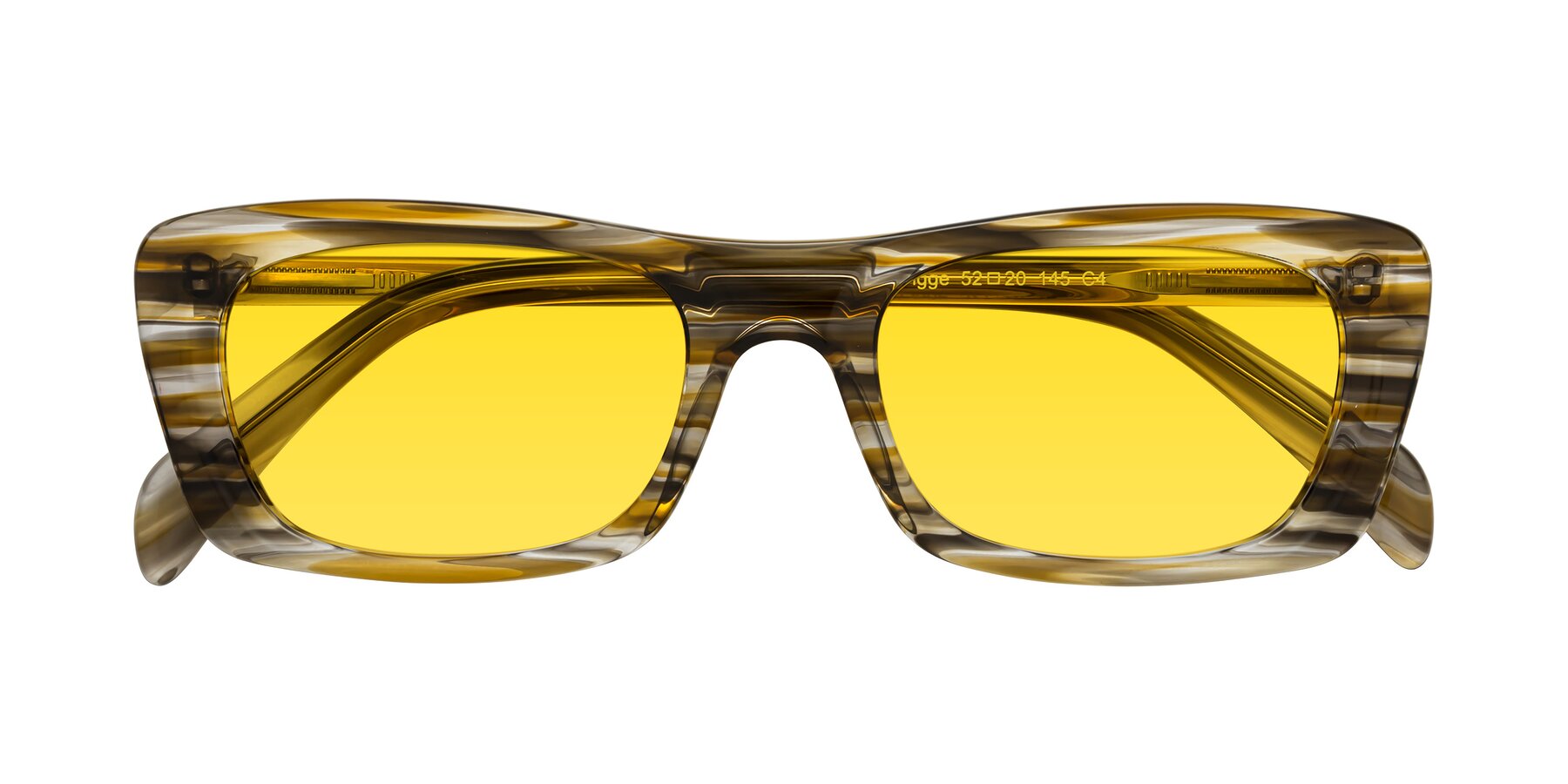 Folded Front of Figge in Striped Brown with Yellow Tinted Lenses