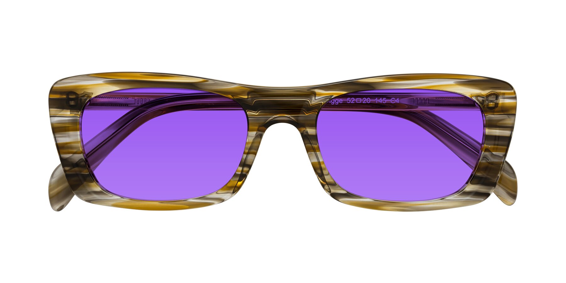 Folded Front of Figge in Striped Brown with Purple Tinted Lenses