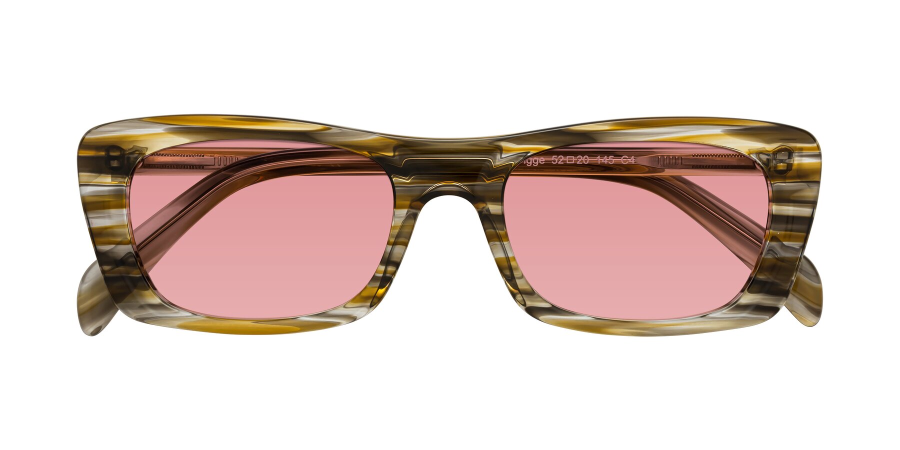 Folded Front of Figge in Striped Brown with Medium Garnet Tinted Lenses