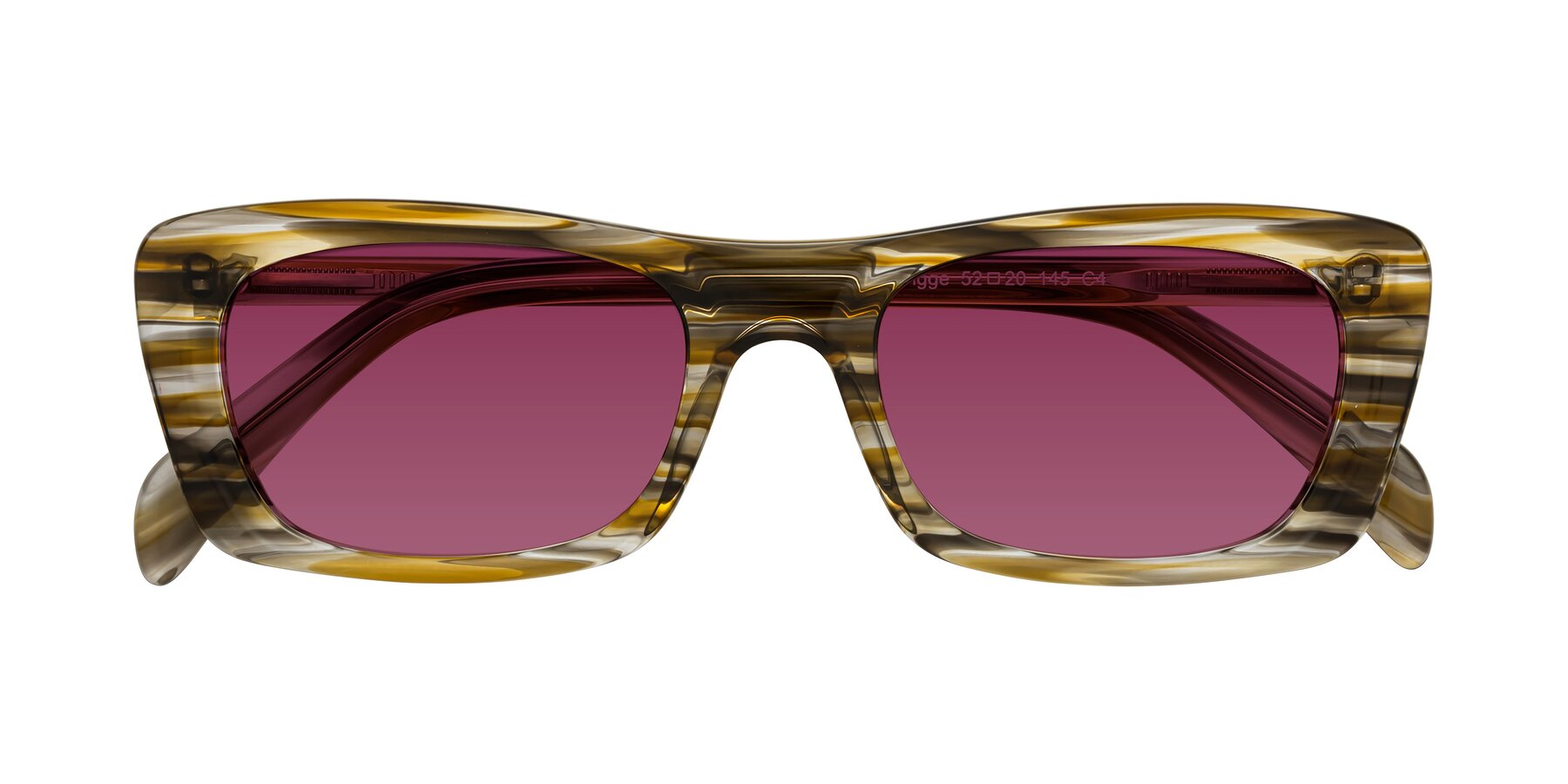 Folded Front of Figge in Striped Brown with Wine Tinted Lenses