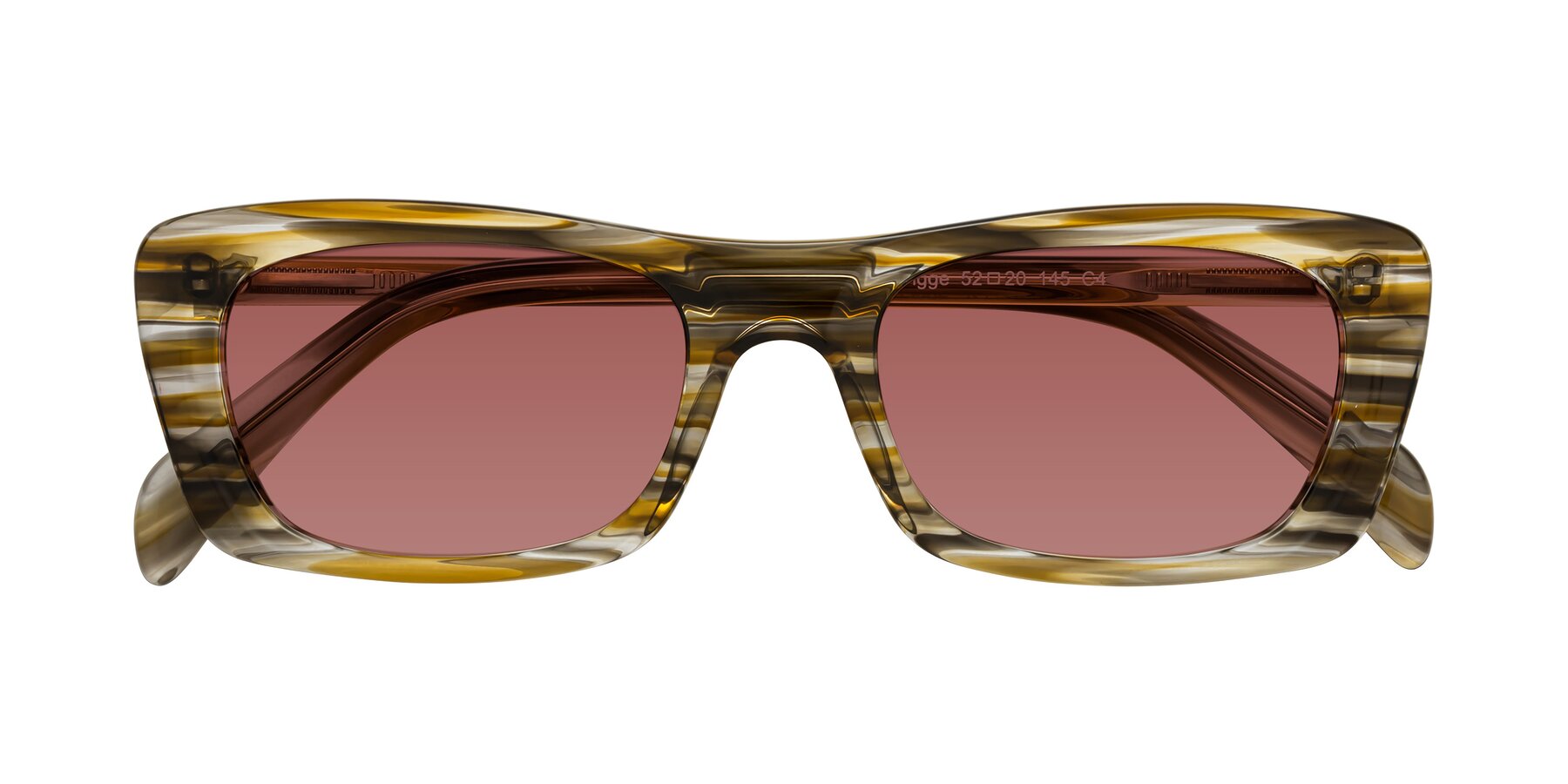 Folded Front of Figge in Striped Brown with Garnet Tinted Lenses