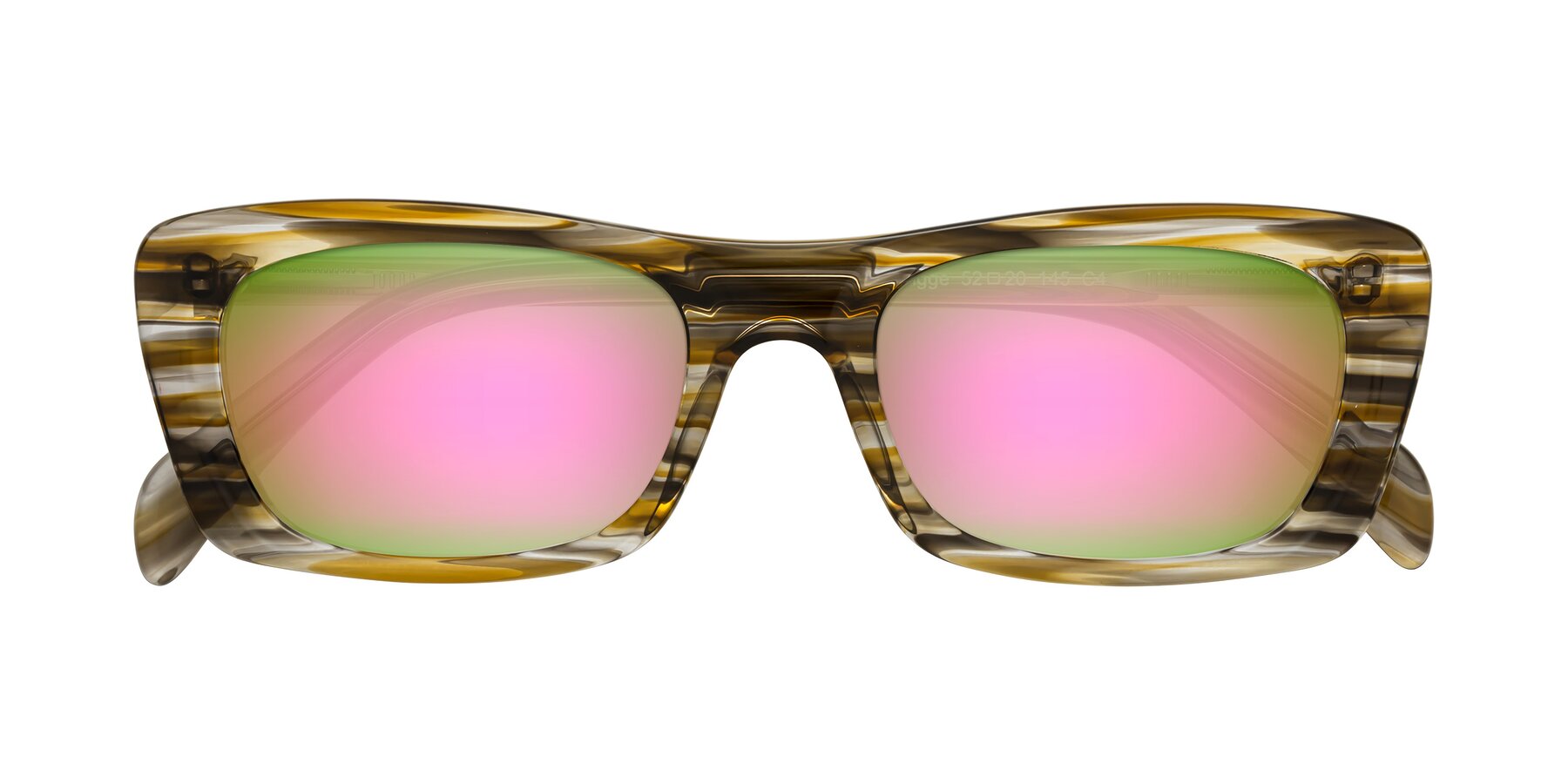 Folded Front of Figge in Striped Brown with Pink Mirrored Lenses