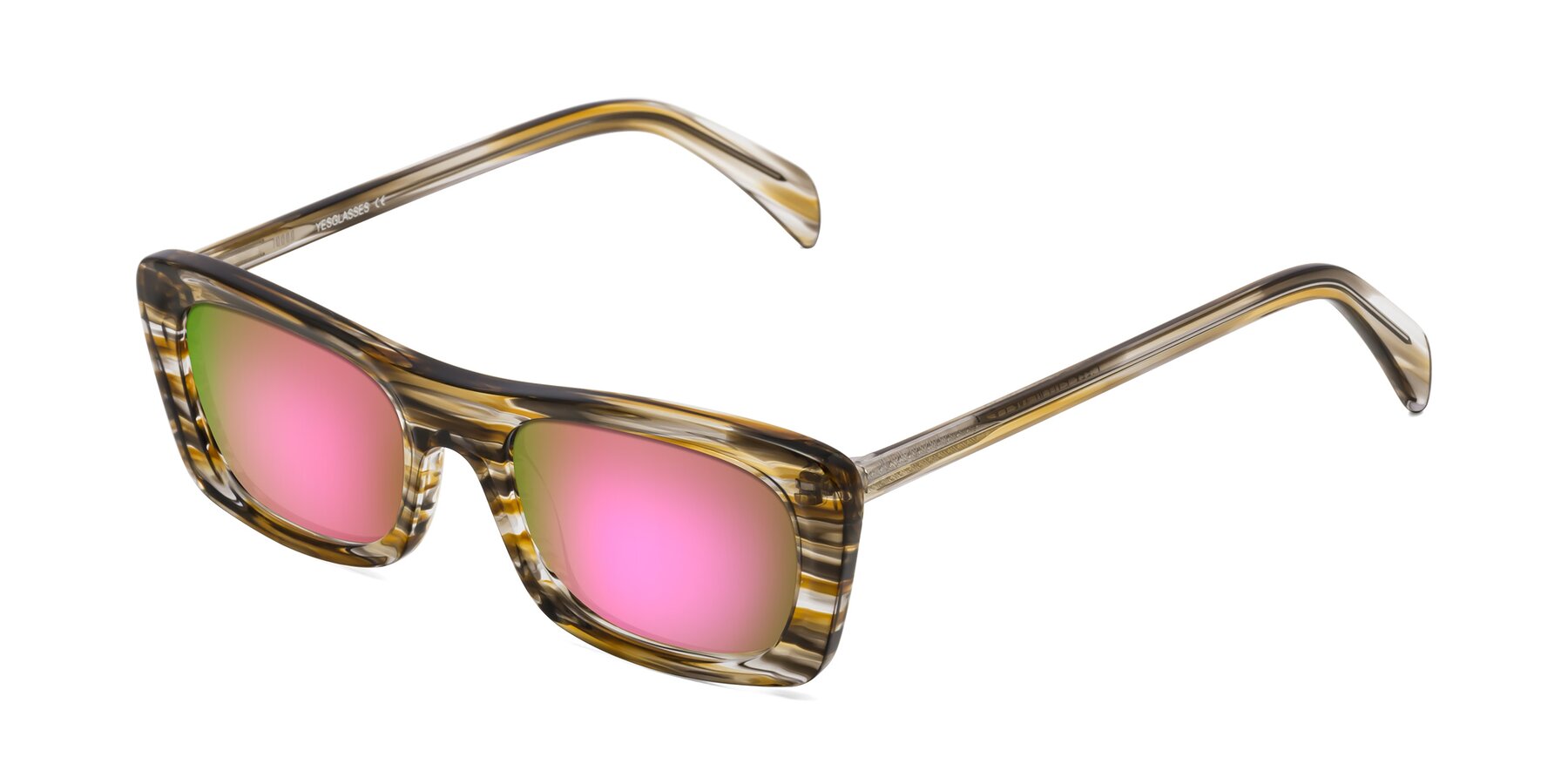 Angle of Figge in Striped Brown with Pink Mirrored Lenses