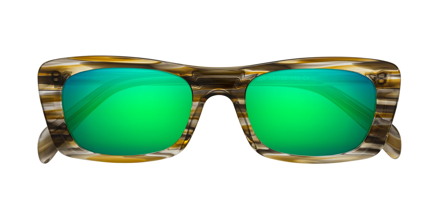 Folded Front of Figge in Striped Brown with Green Mirrored Lenses