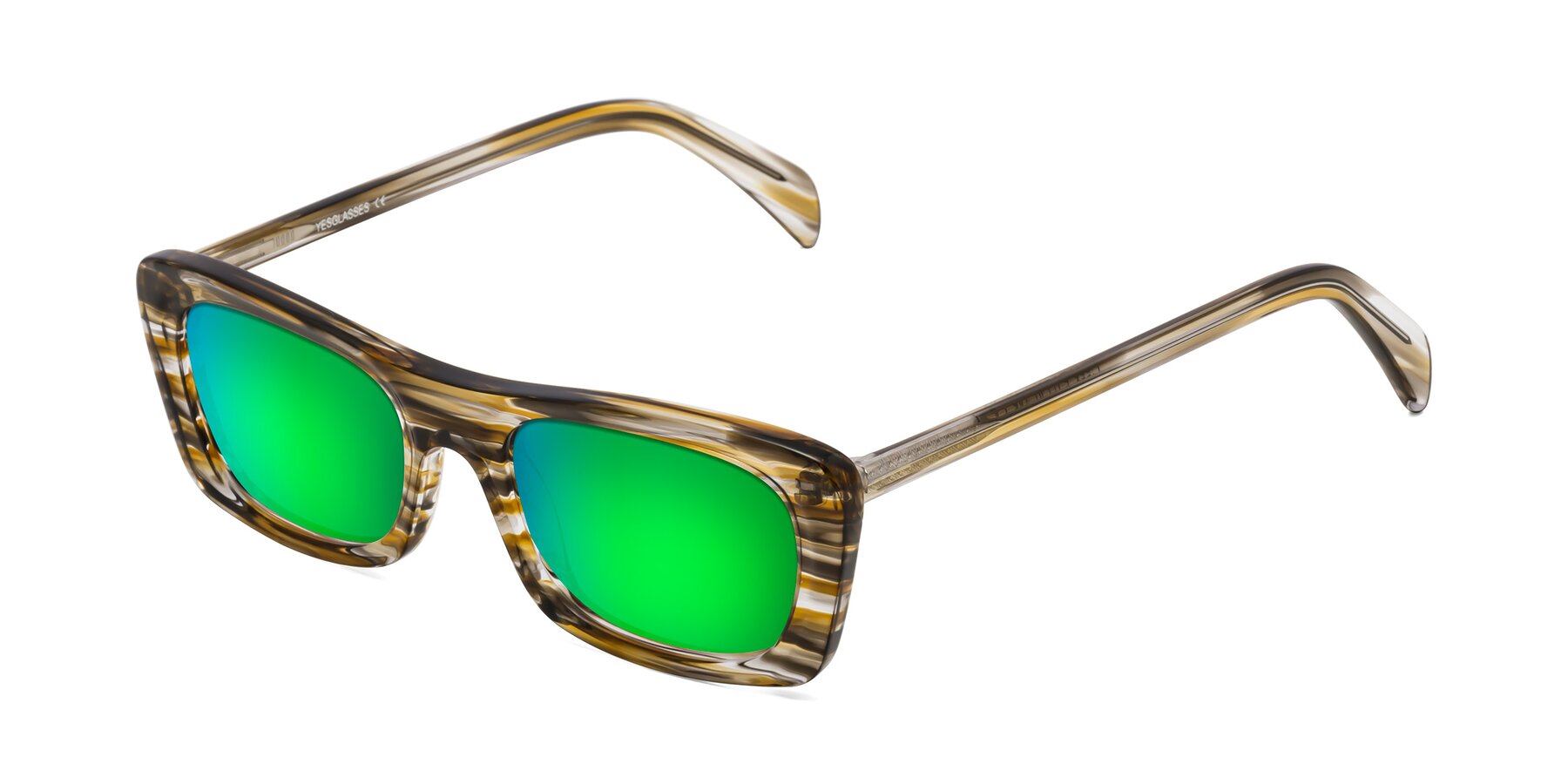 Angle of Figge in Striped Brown with Green Mirrored Lenses