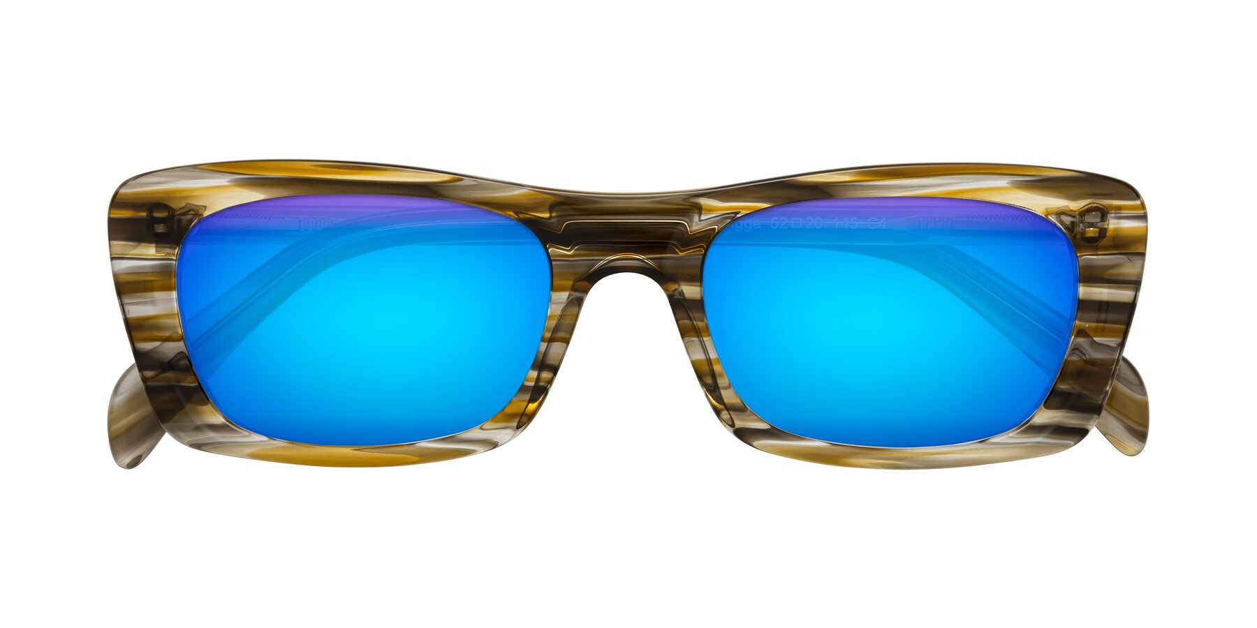 Folded Front of Figge in Striped Brown with Blue Mirrored Lenses