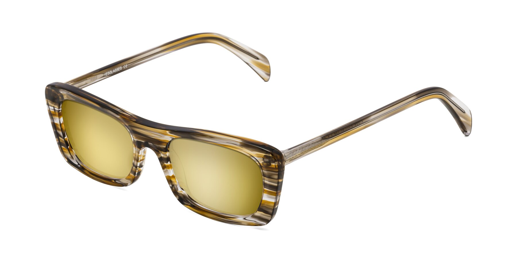 Angle of Figge in Striped Brown with Gold Mirrored Lenses