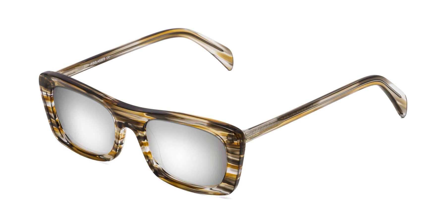 Angle of Figge in Striped Brown with Silver Mirrored Lenses