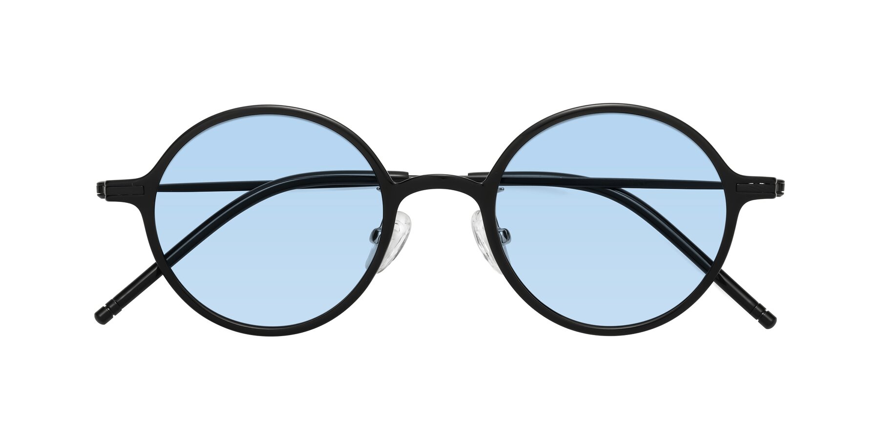 Folded Front of Cicero in Black with Light Blue Tinted Lenses