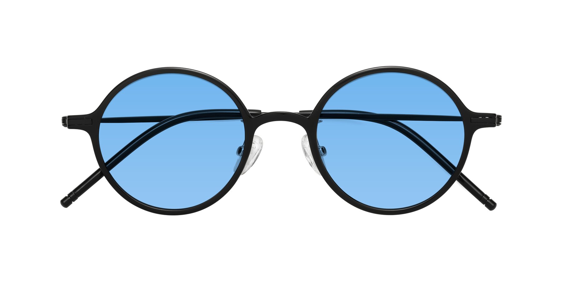 Folded Front of Cicero in Black with Medium Blue Tinted Lenses