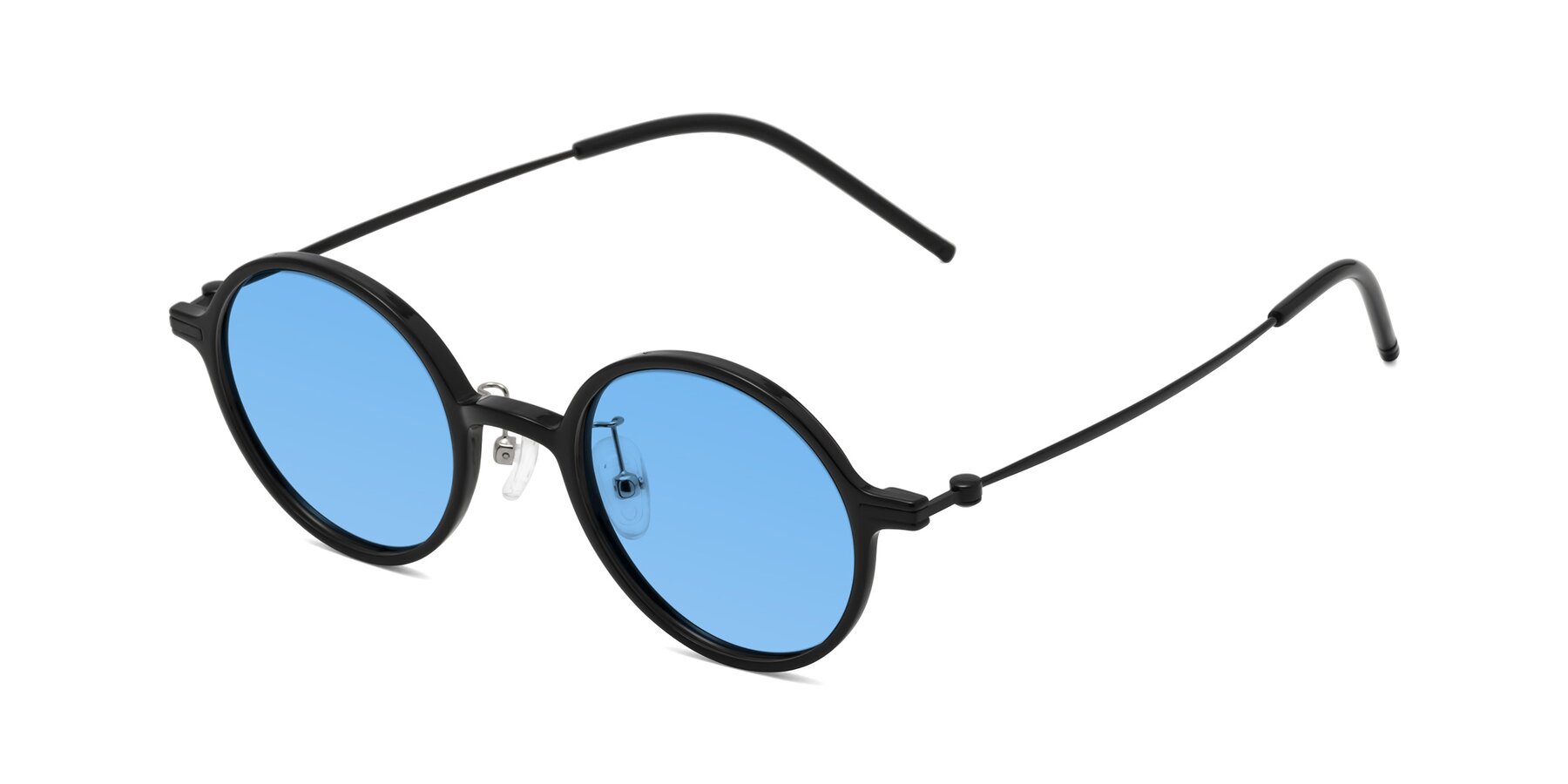 Angle of Cicero in Black with Medium Blue Tinted Lenses