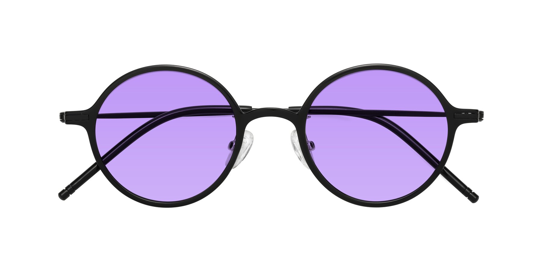 Folded Front of Cicero in Black with Medium Purple Tinted Lenses