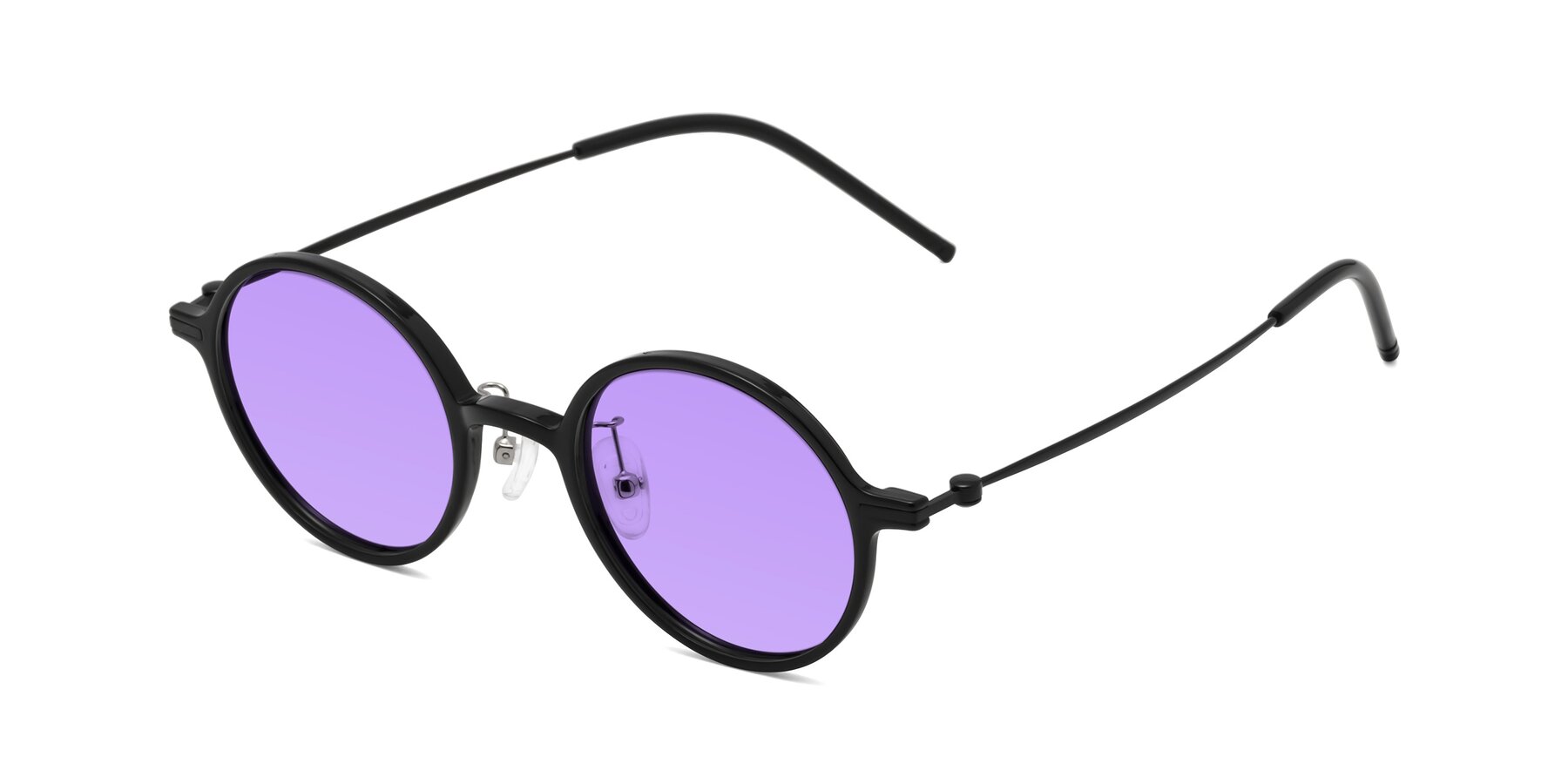 Angle of Cicero in Black with Medium Purple Tinted Lenses