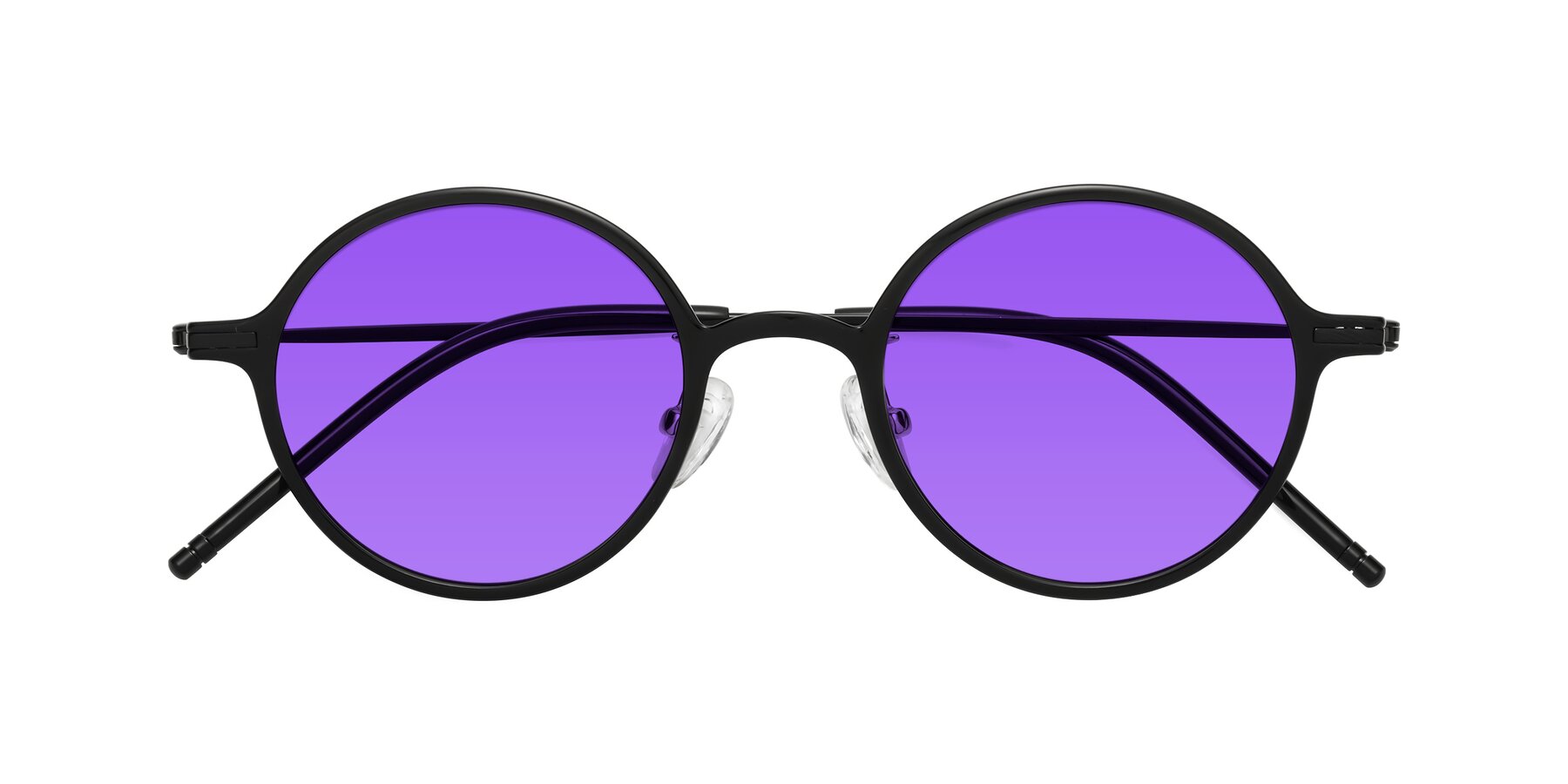 Folded Front of Cicero in Black with Purple Tinted Lenses