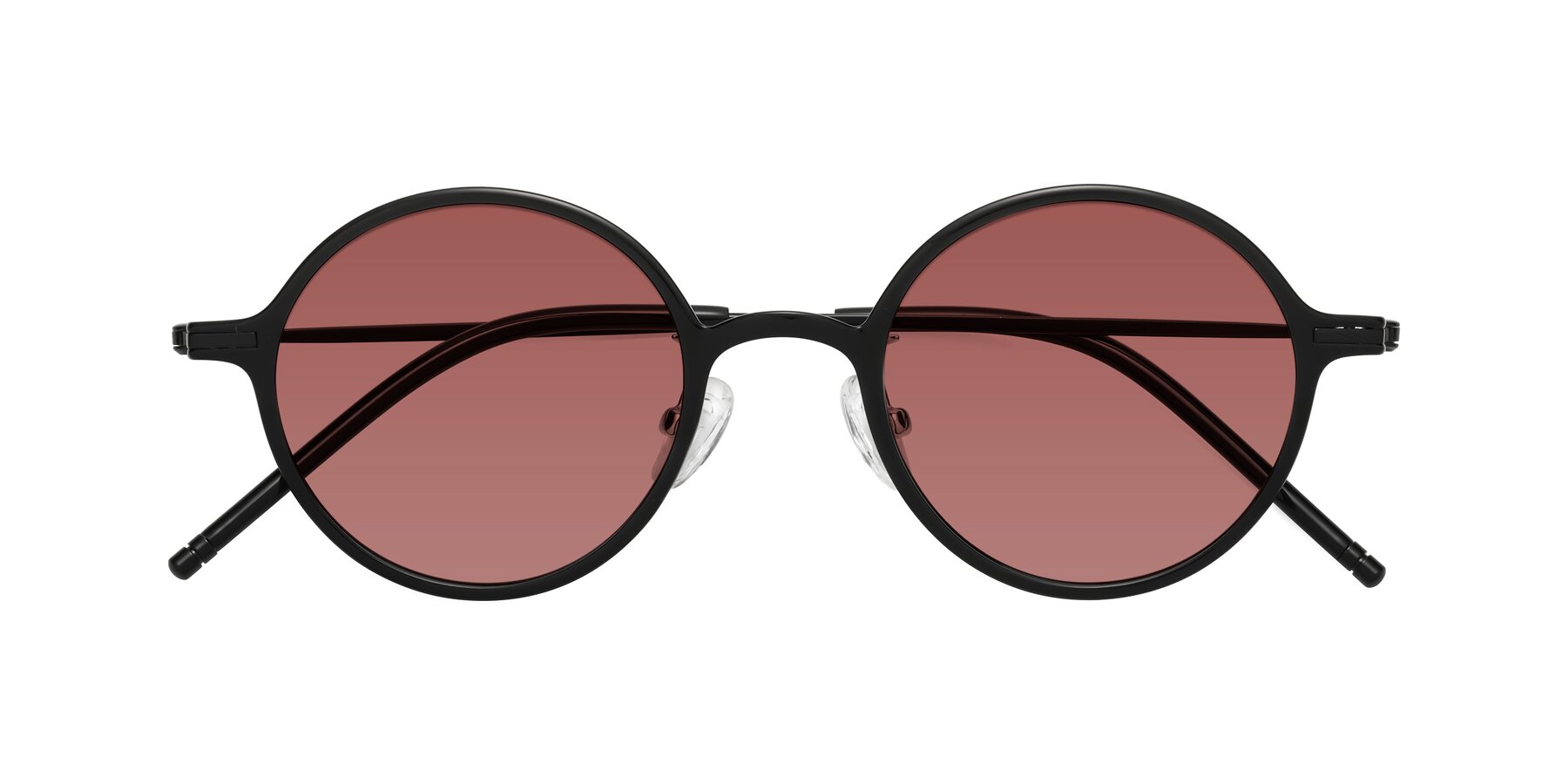 Folded Front of Cicero in Black with Garnet Tinted Lenses