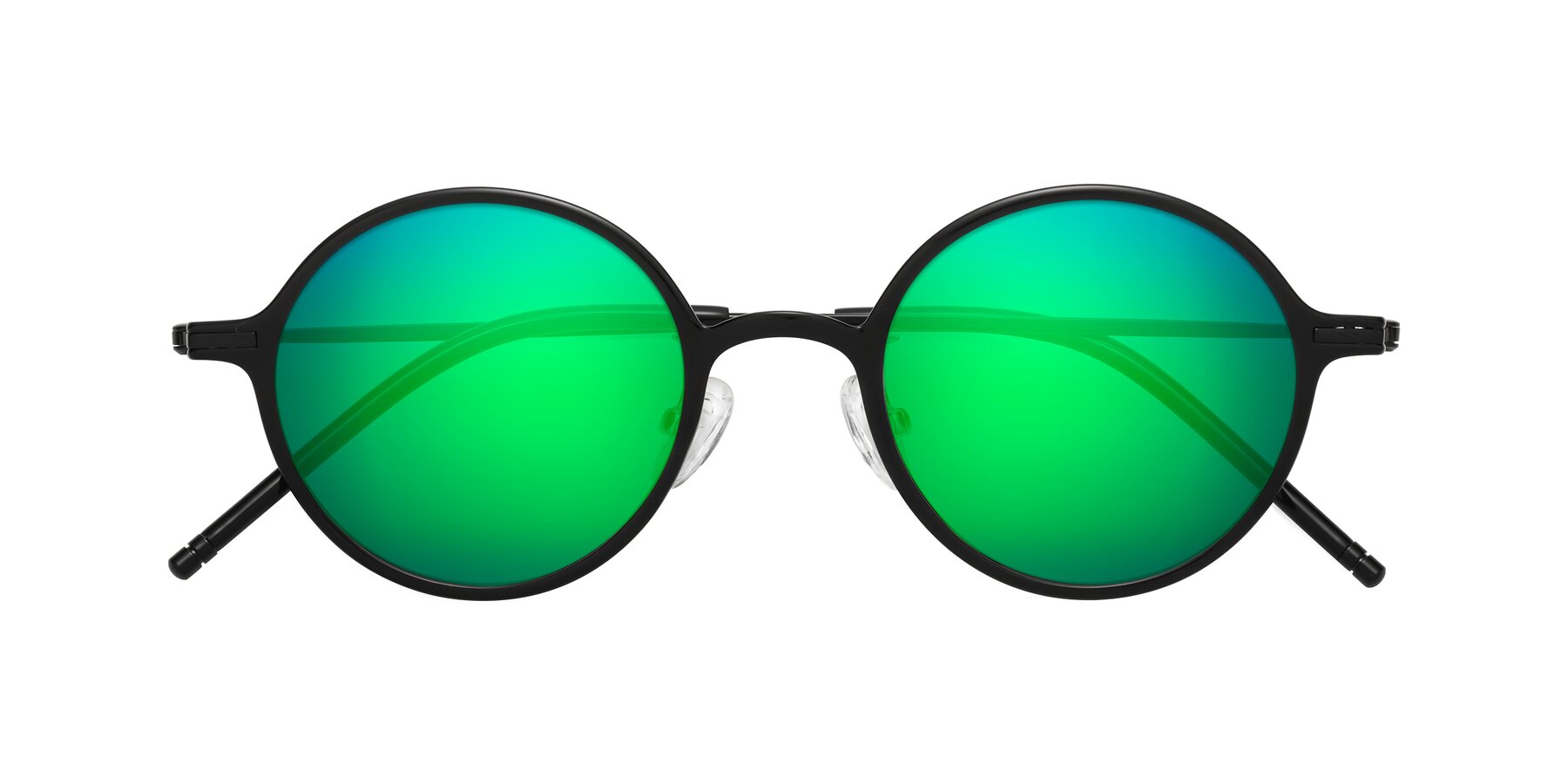 Folded Front of Cicero in Black with Green Mirrored Lenses