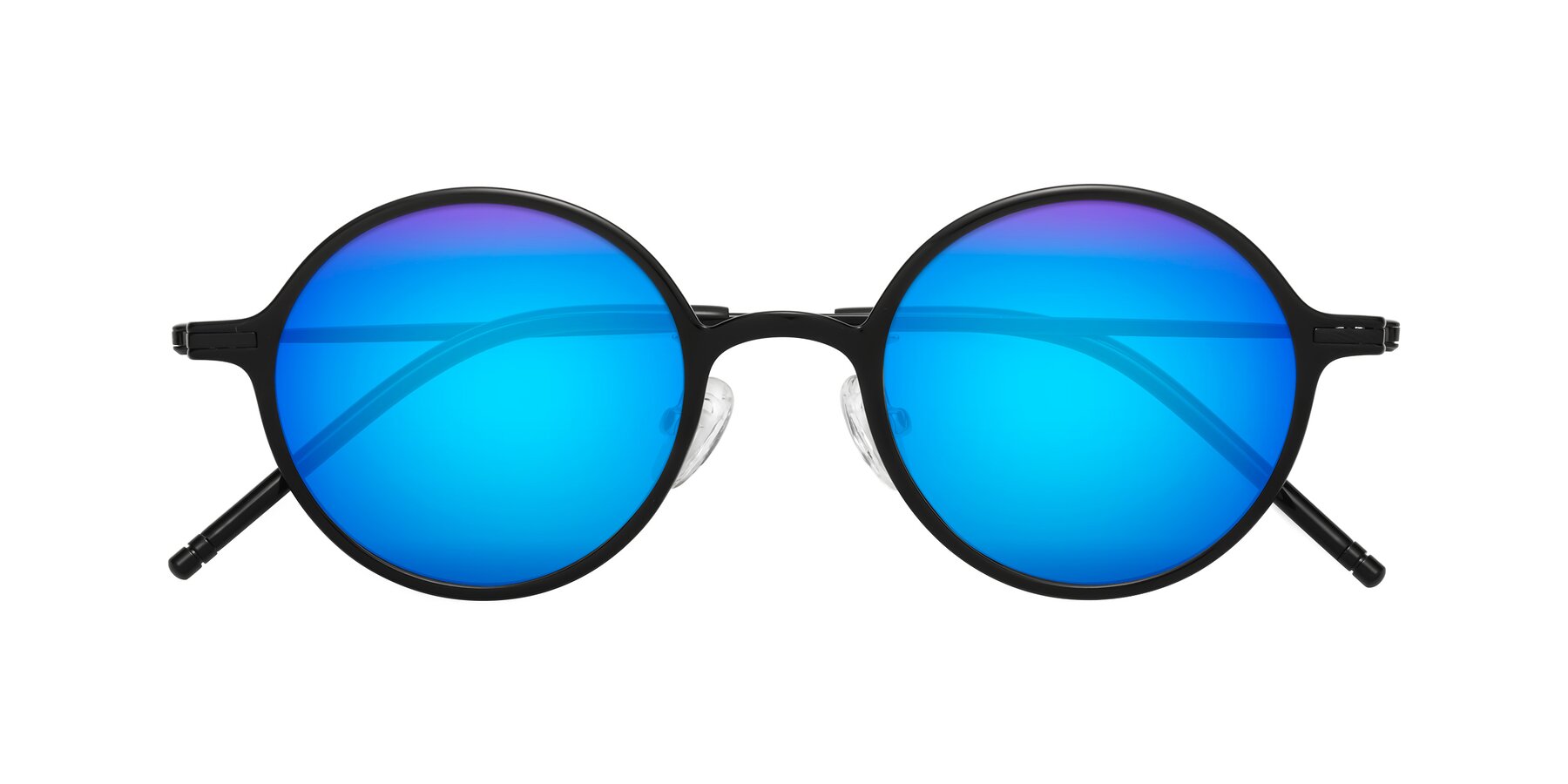 Folded Front of Cicero in Black with Blue Mirrored Lenses