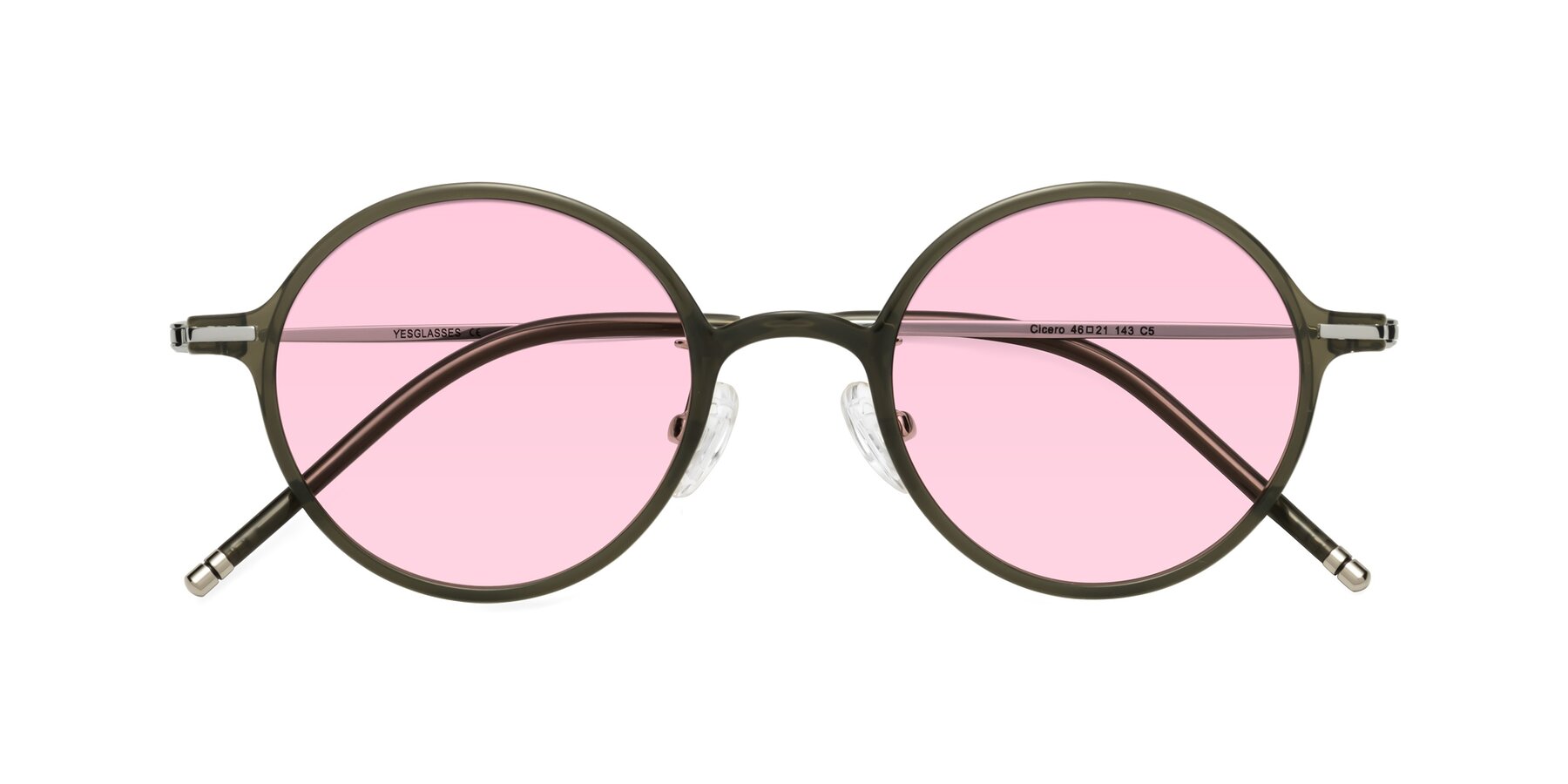 Folded Front of Cicero in Seaweed with Light Pink Tinted Lenses