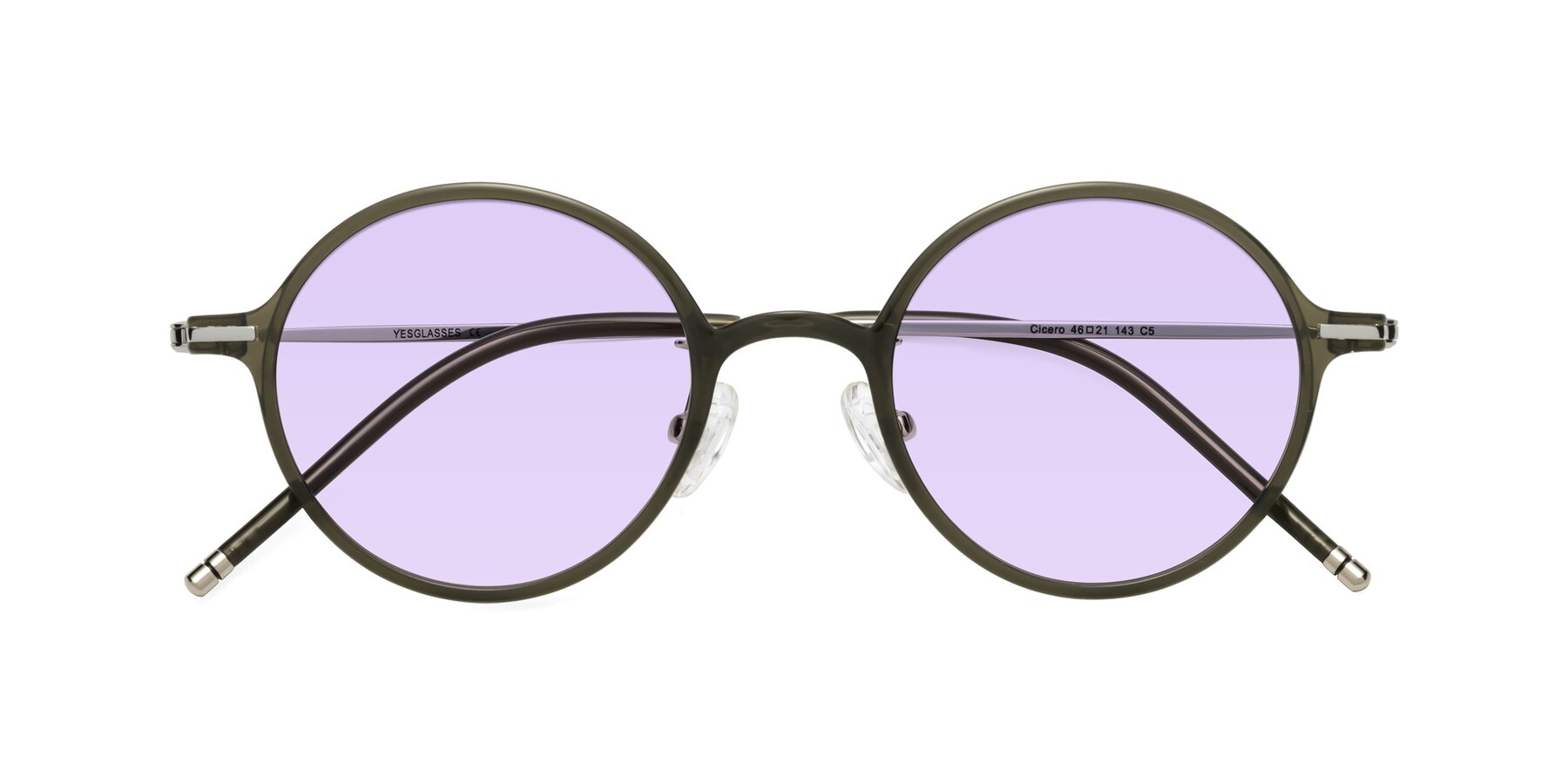 Folded Front of Cicero in Seaweed with Light Purple Tinted Lenses