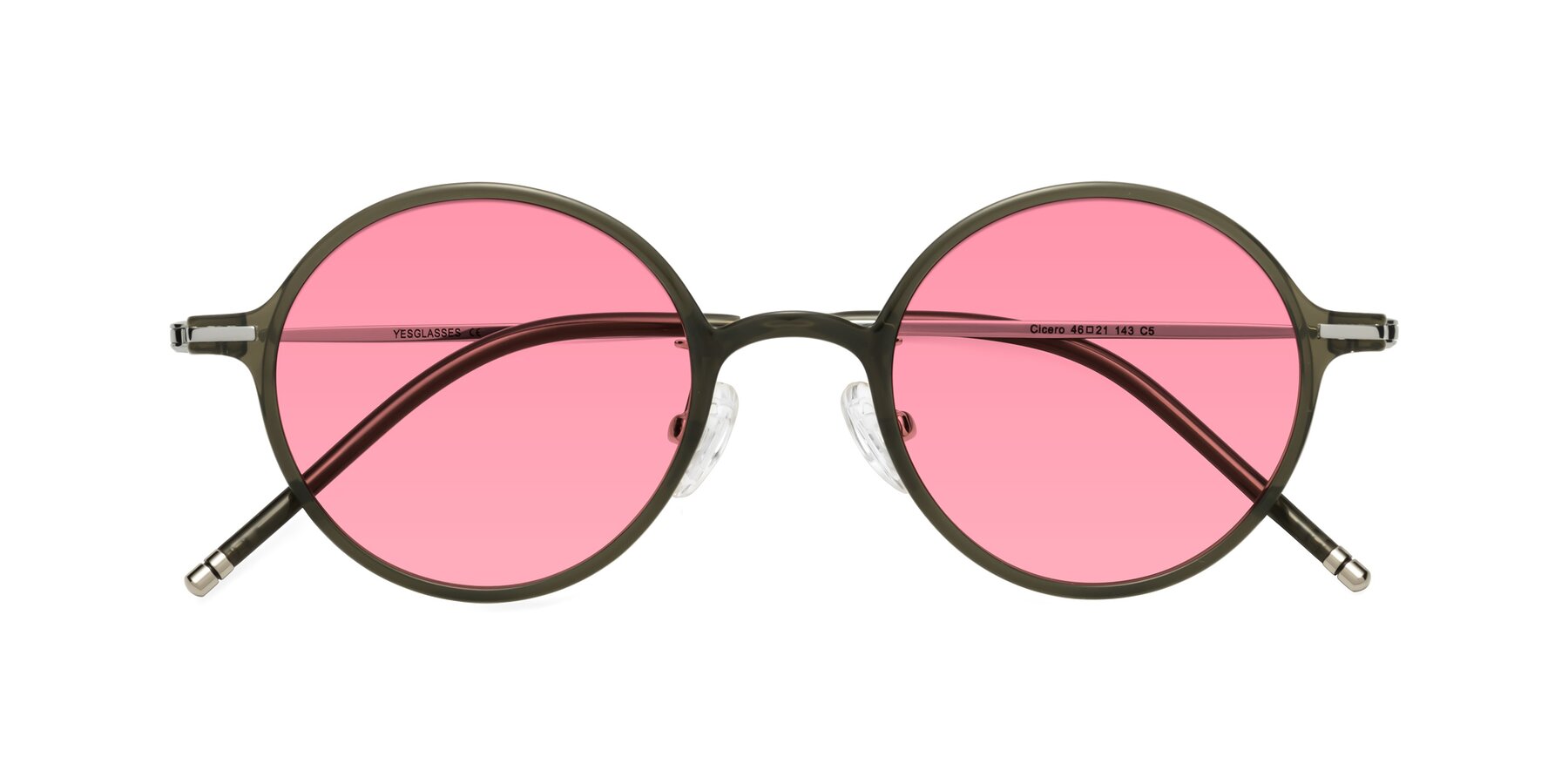 Folded Front of Cicero in Seaweed with Pink Tinted Lenses
