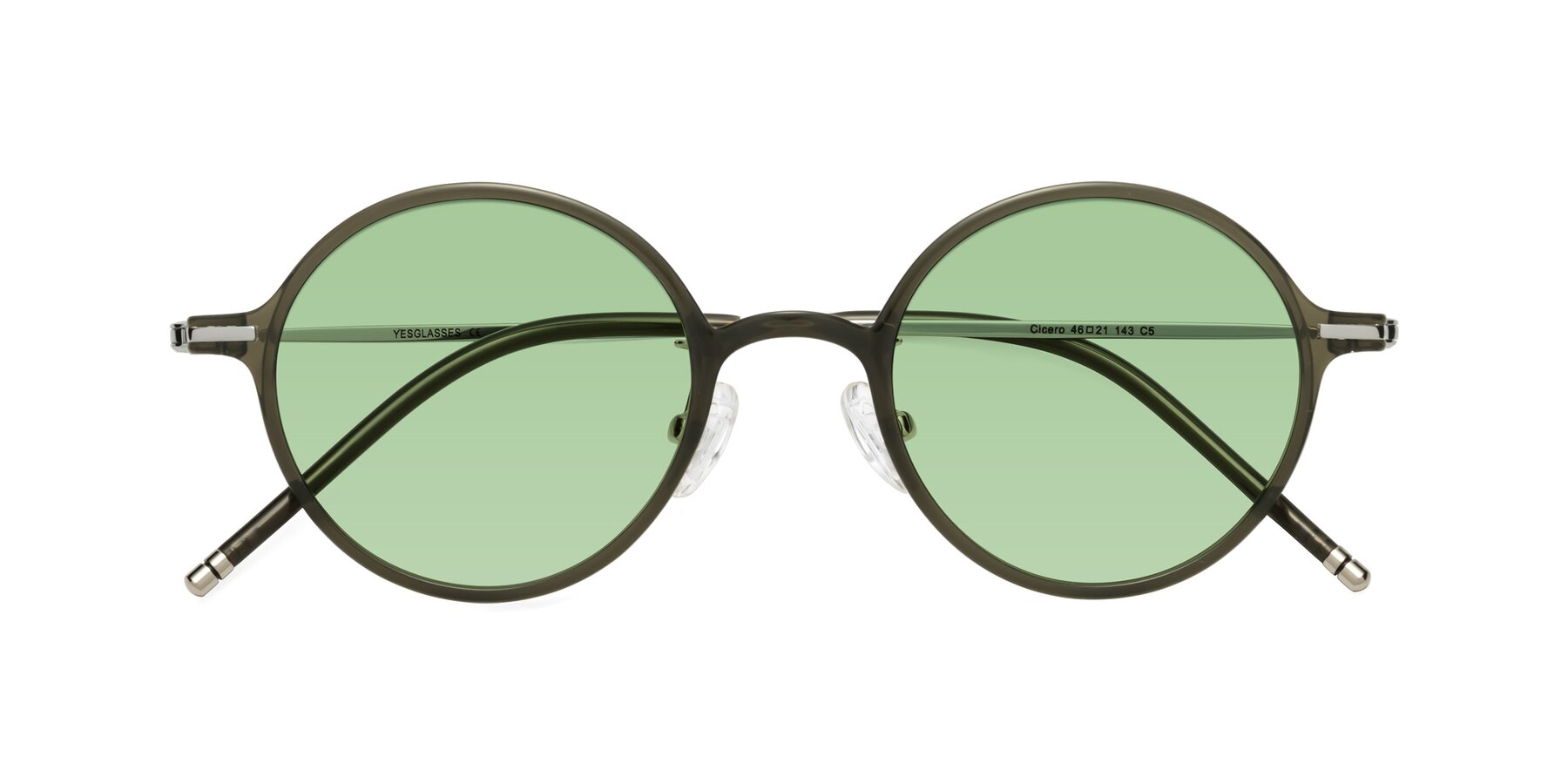 Folded Front of Cicero in Seaweed with Medium Green Tinted Lenses